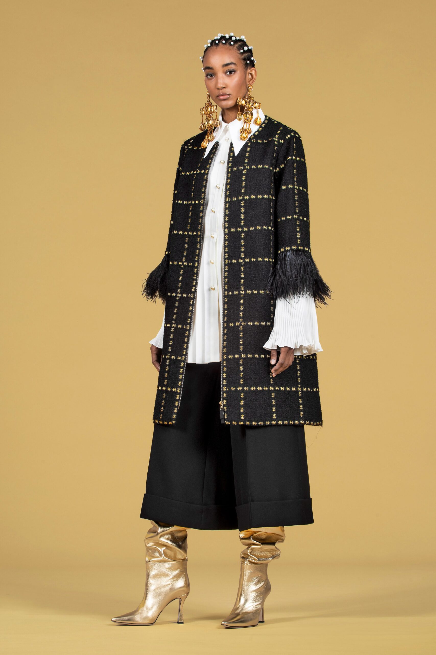 black wool coat with fringes