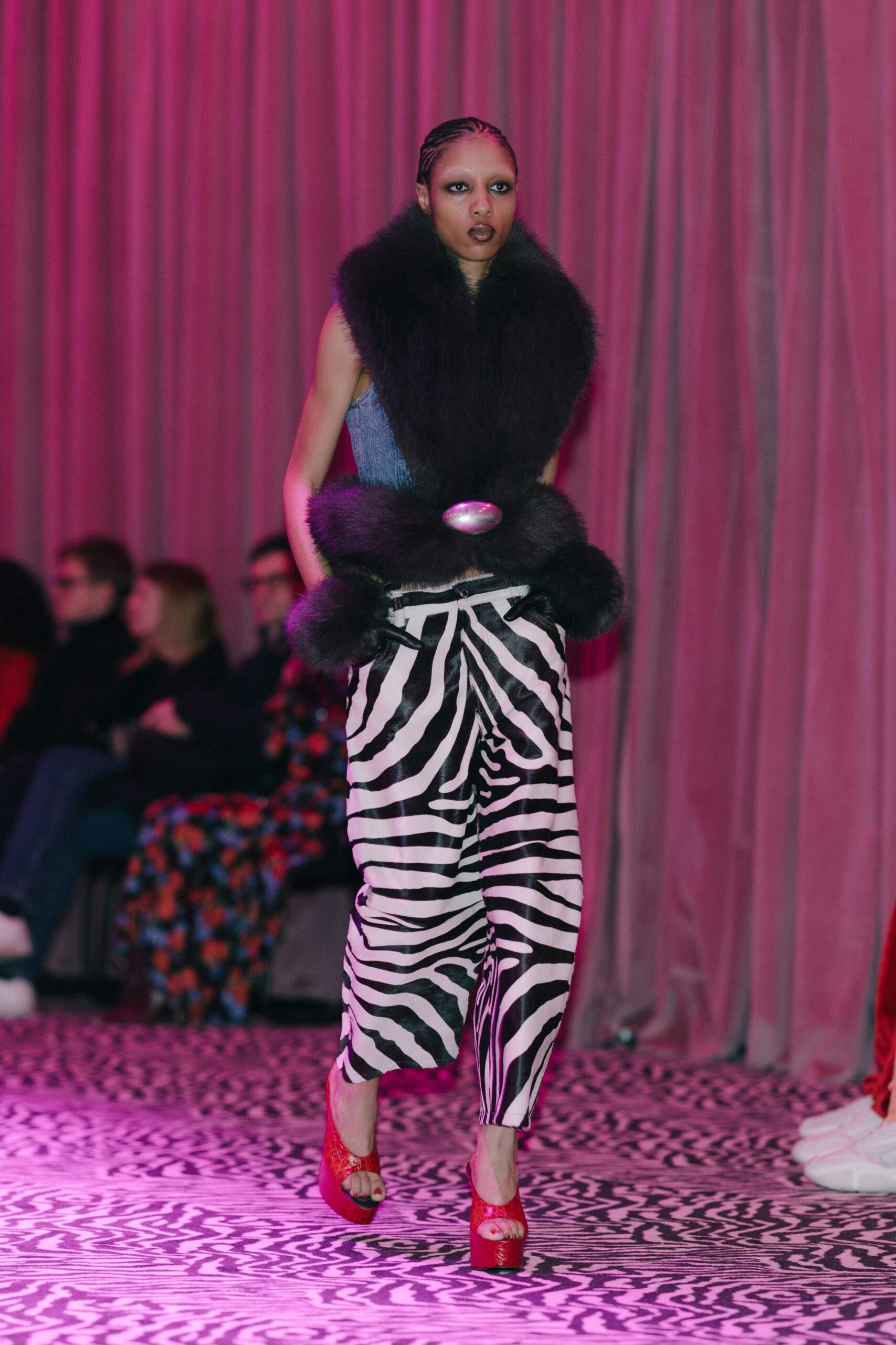 black faux-fur oversized coat