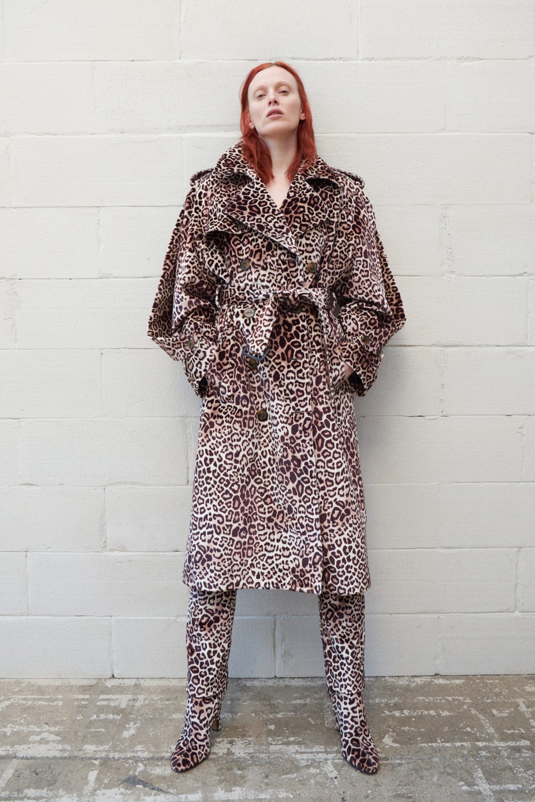 brown animal-print fur coat and boots