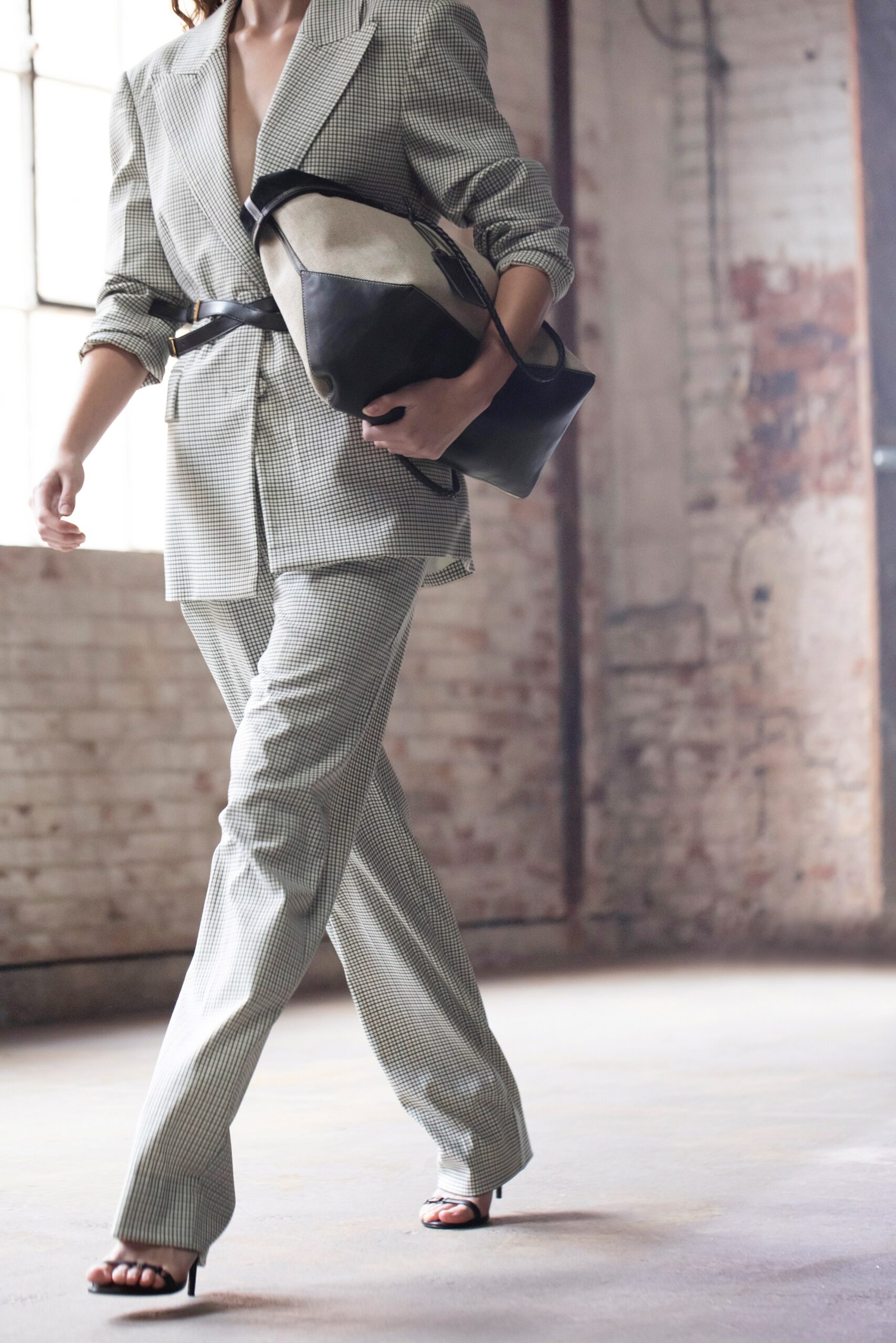 gray checked tailored blazer and pants