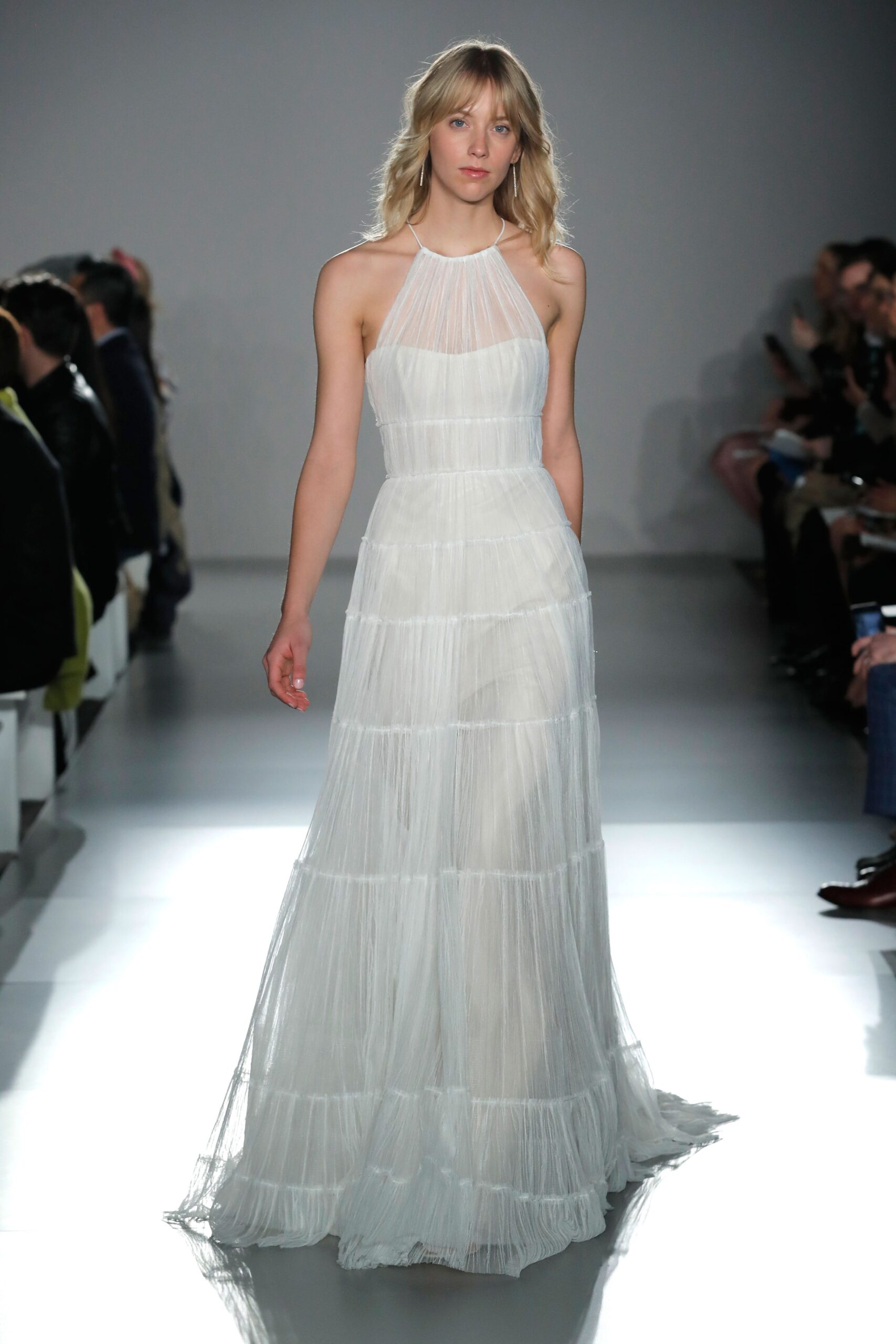 white chiffon halter gown