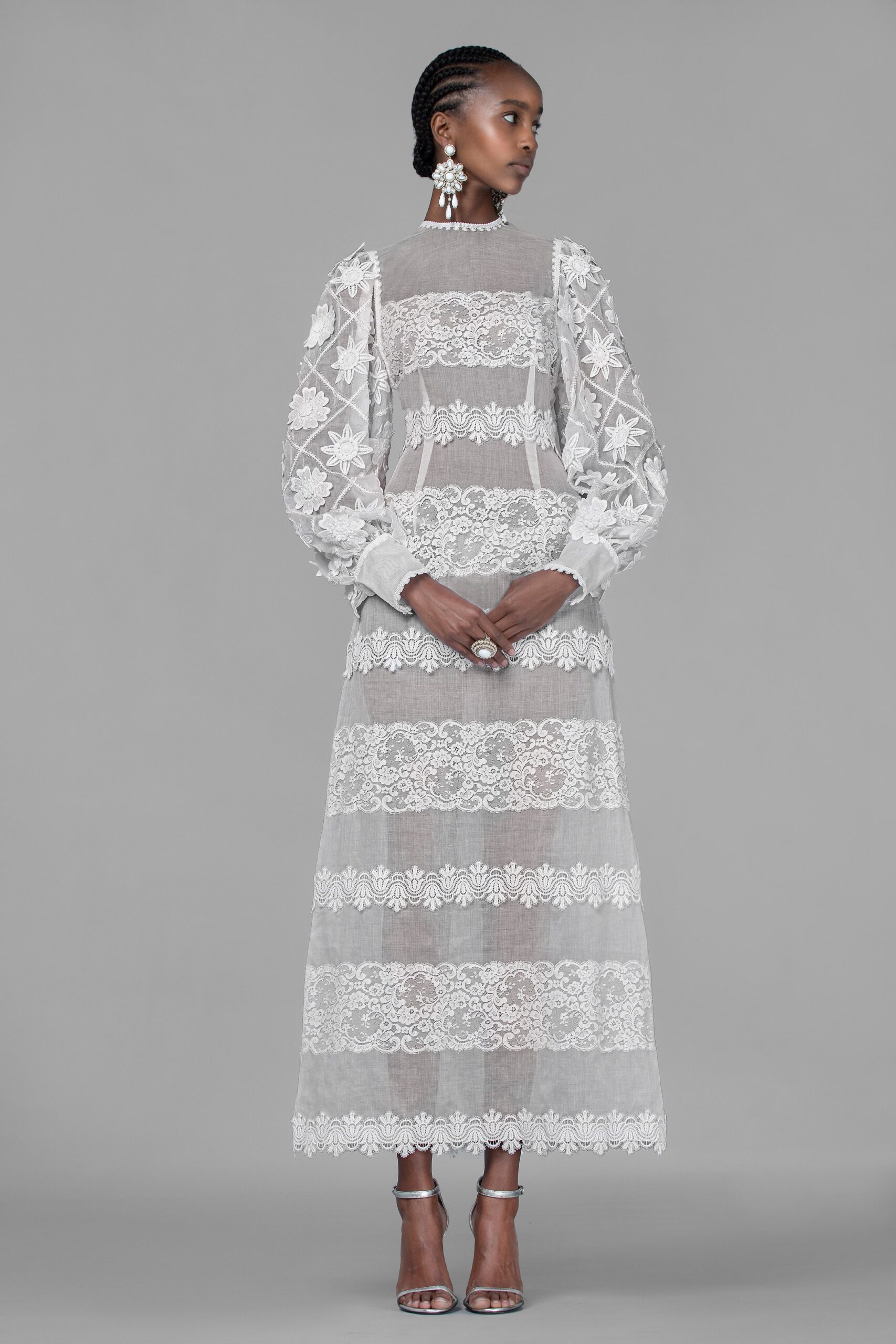 white lace long-sleeve dress