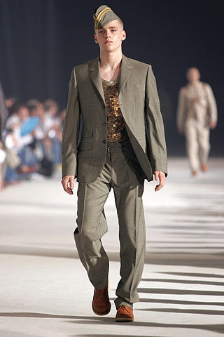 gray tailored suit with sequin top