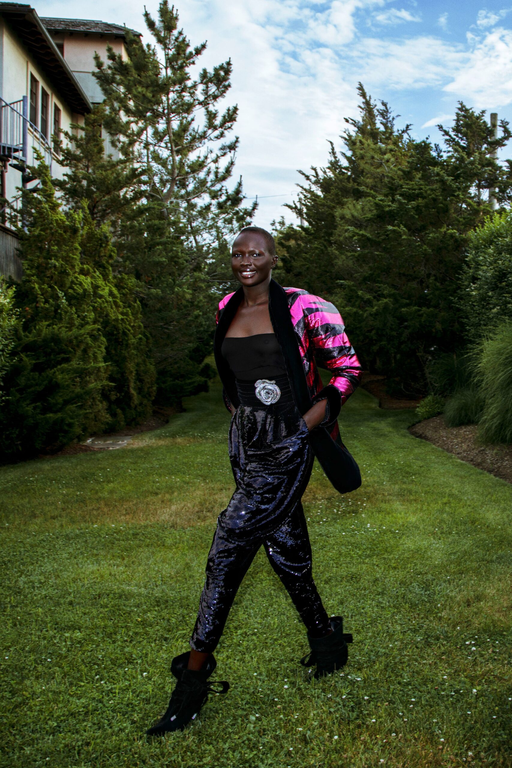 fitted black silk jacket