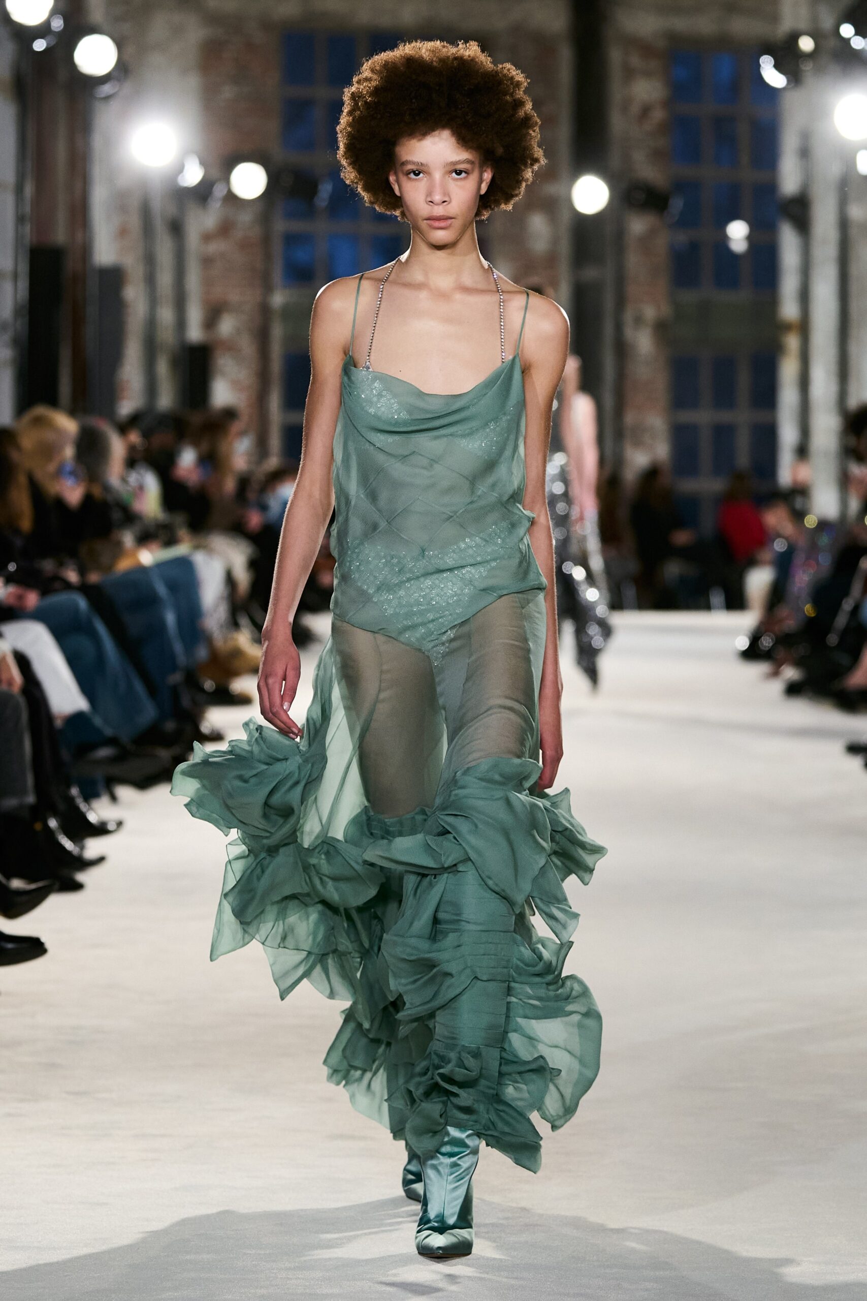 green silk sleeveless dress