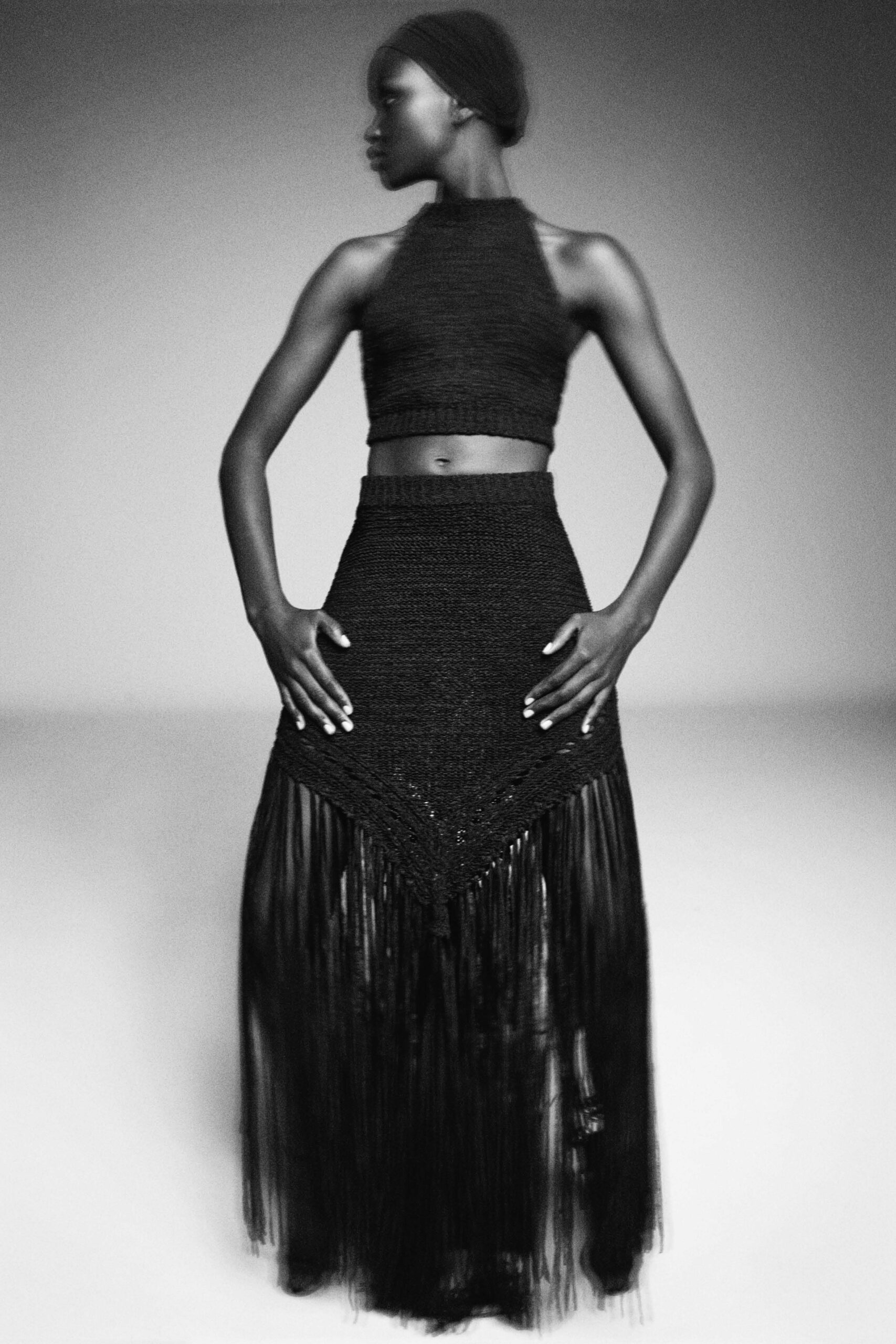 black cotton sleeveless high-neck fitted cropped crop-top