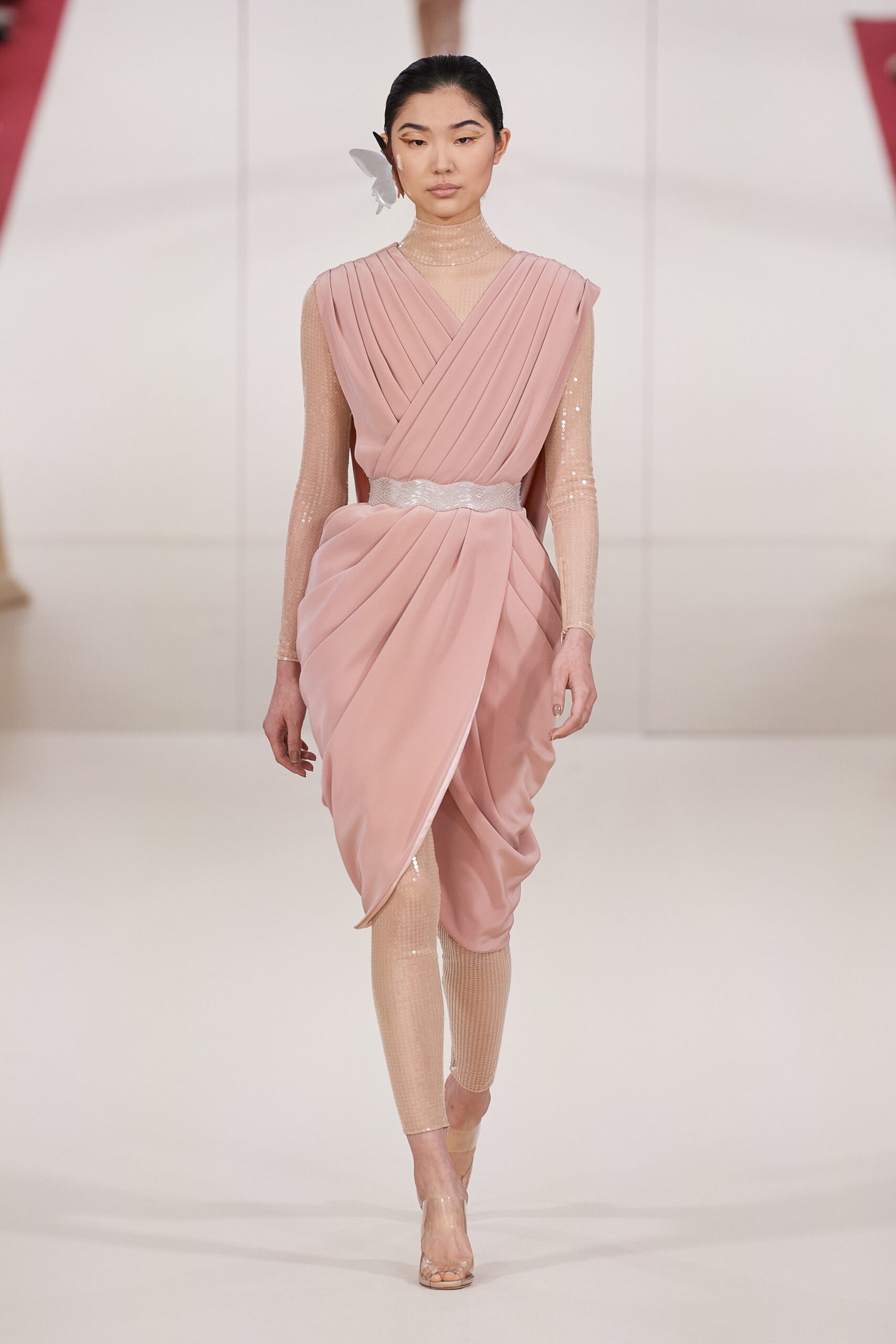 pink pleated midi dress
