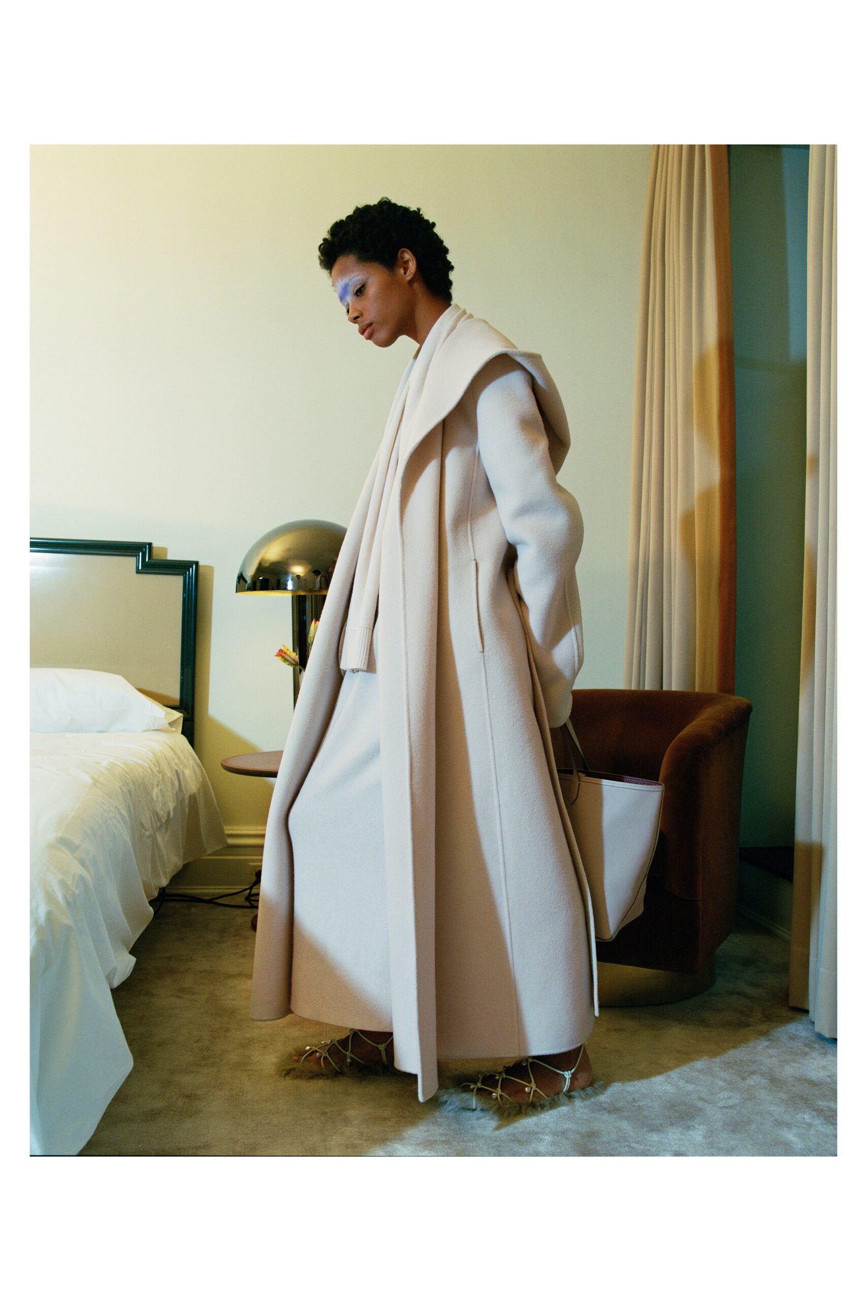 beige wool coat and dress