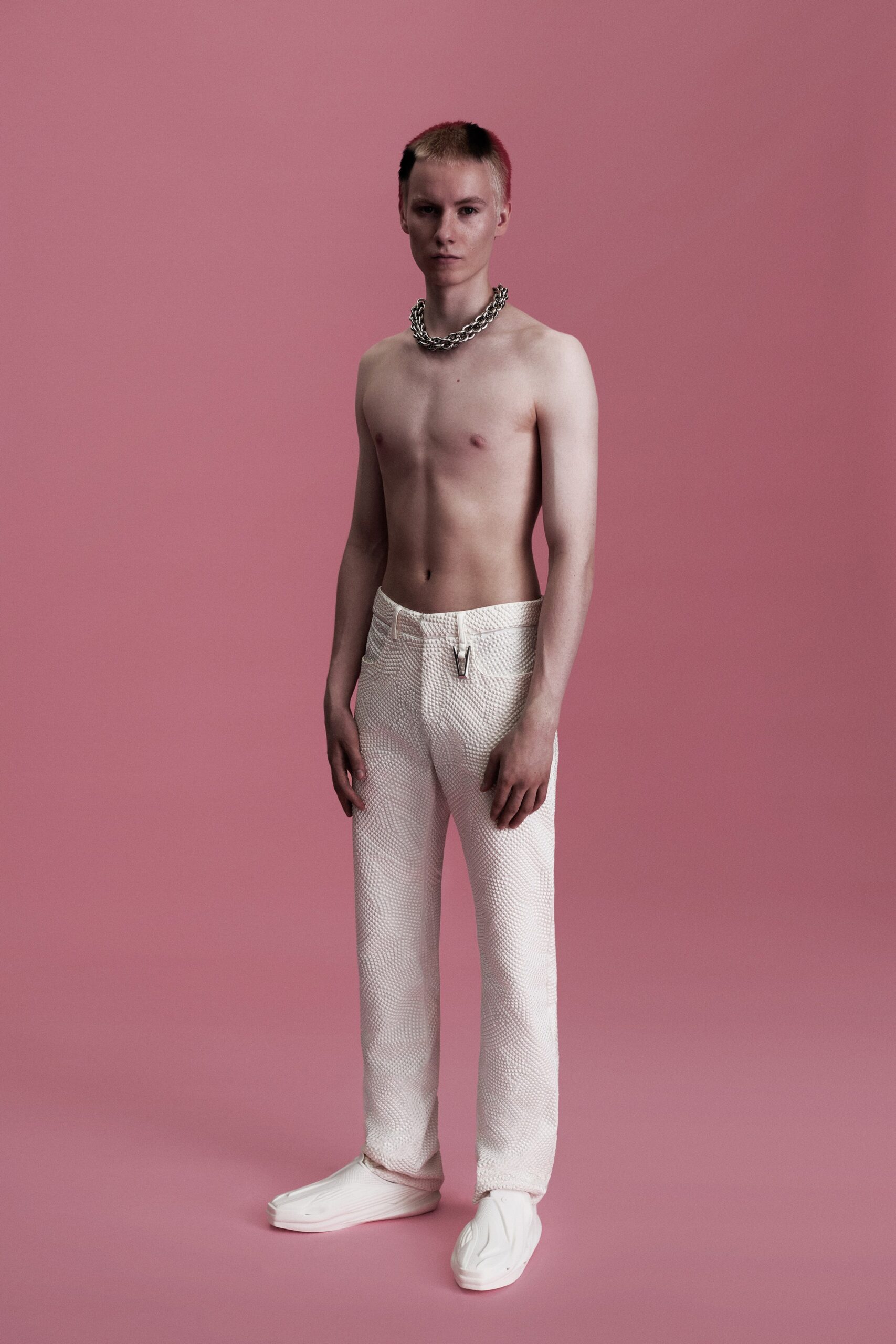 fitted white textured pants