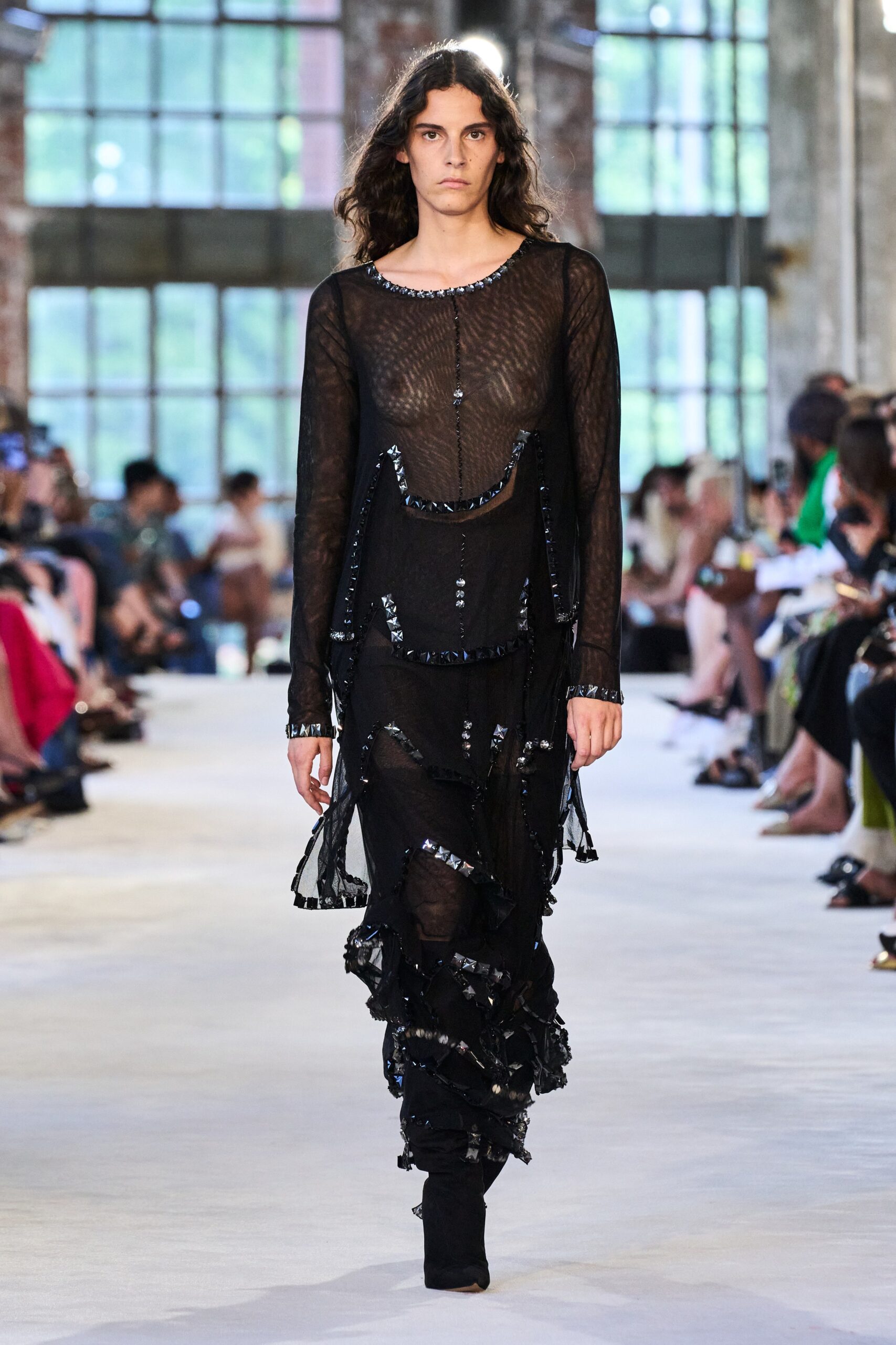 black sheer ruffled maxi dress