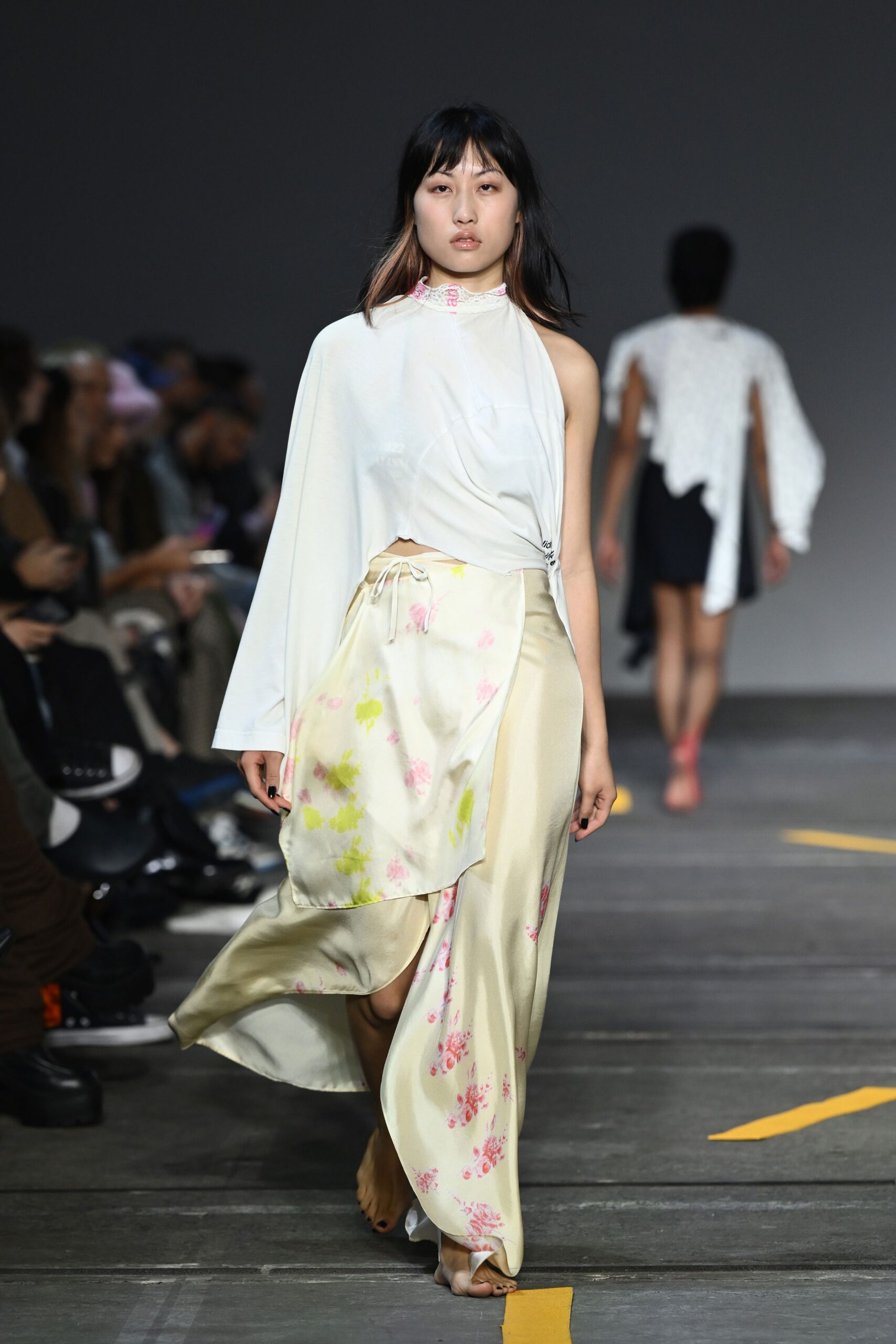 beige silk relaxed flared embroidered flowing midi skirt