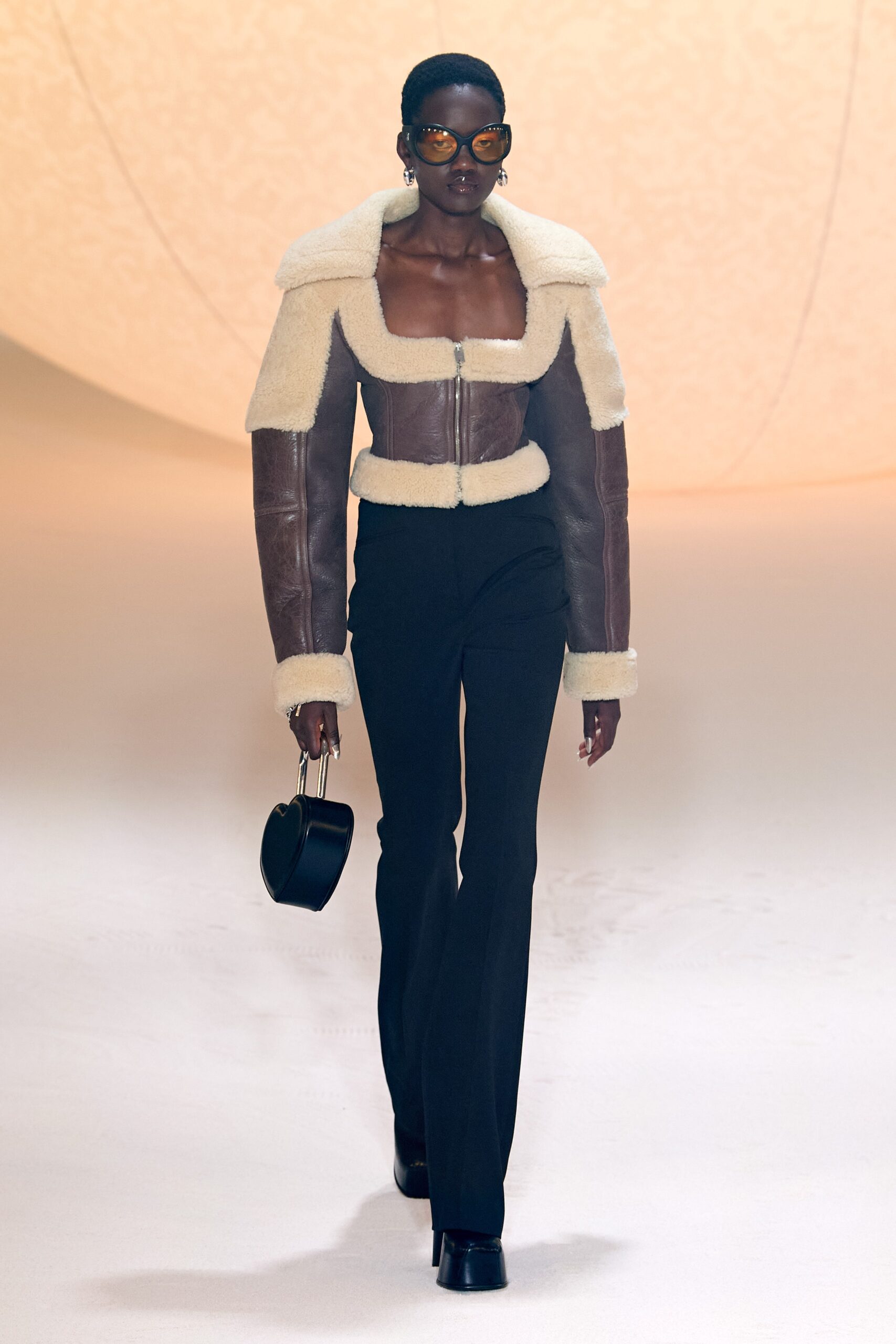 brown leather long-sleeve collared fitted zippered jacket