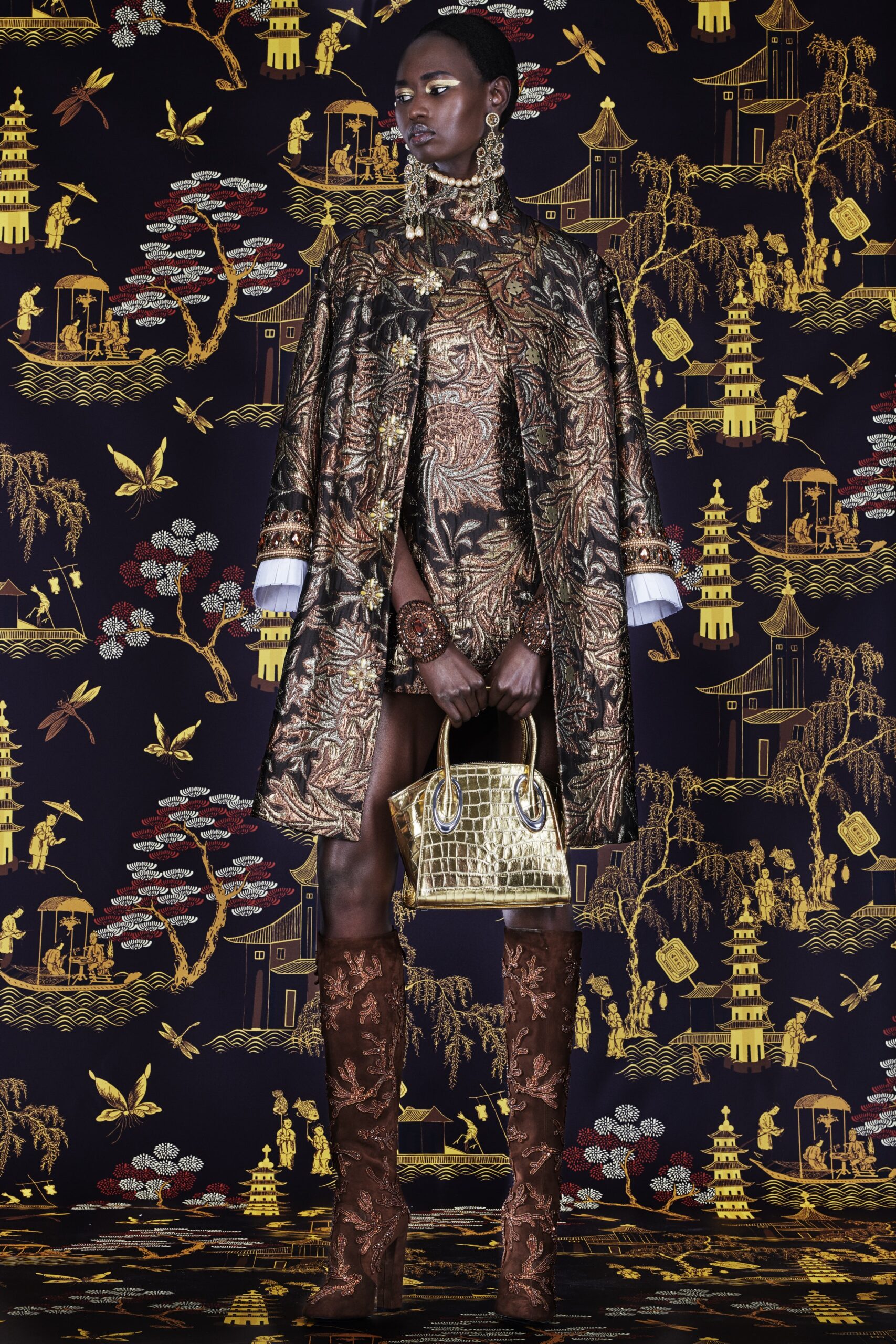 gold and black embroidered coat