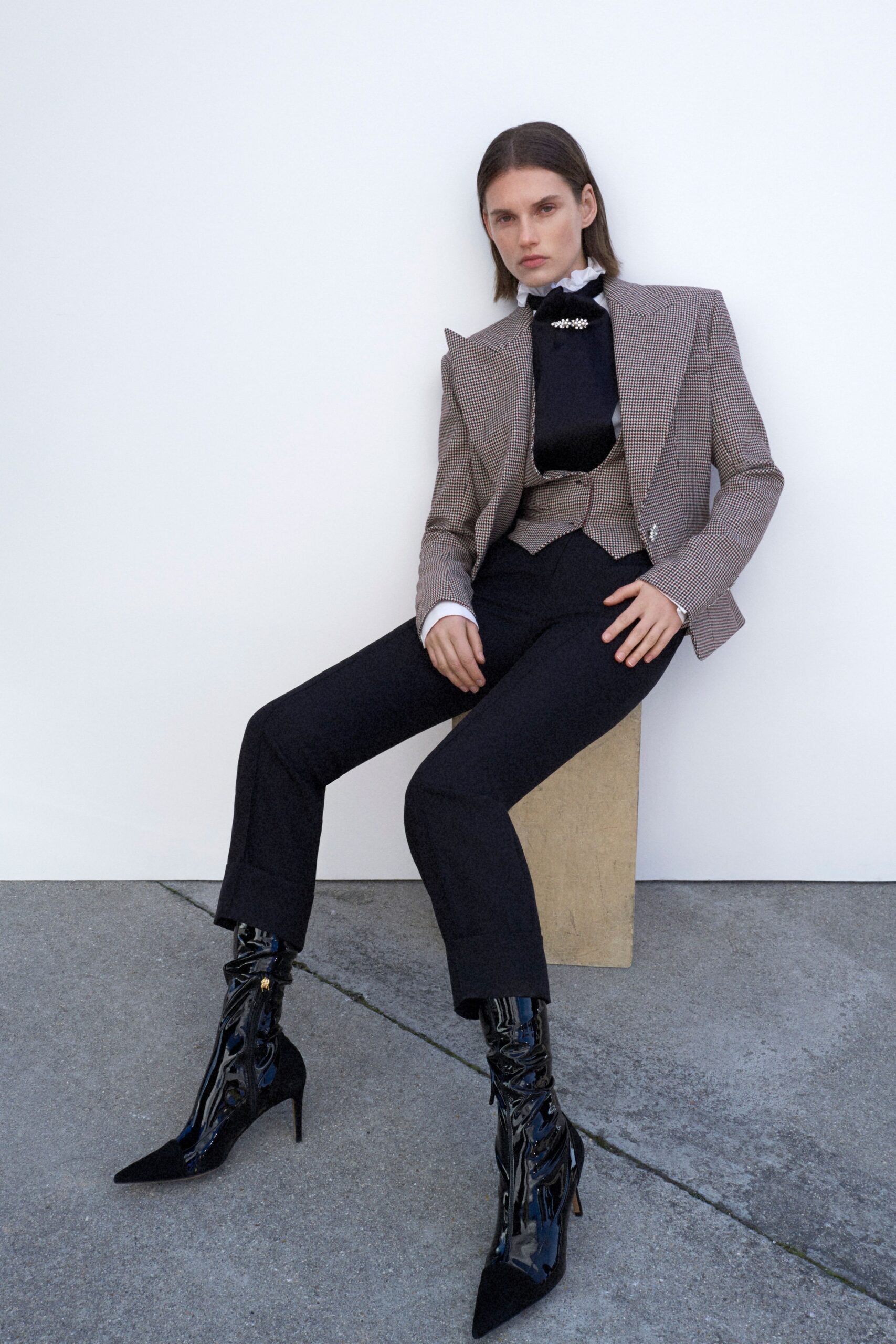 brown checked tailored blazer