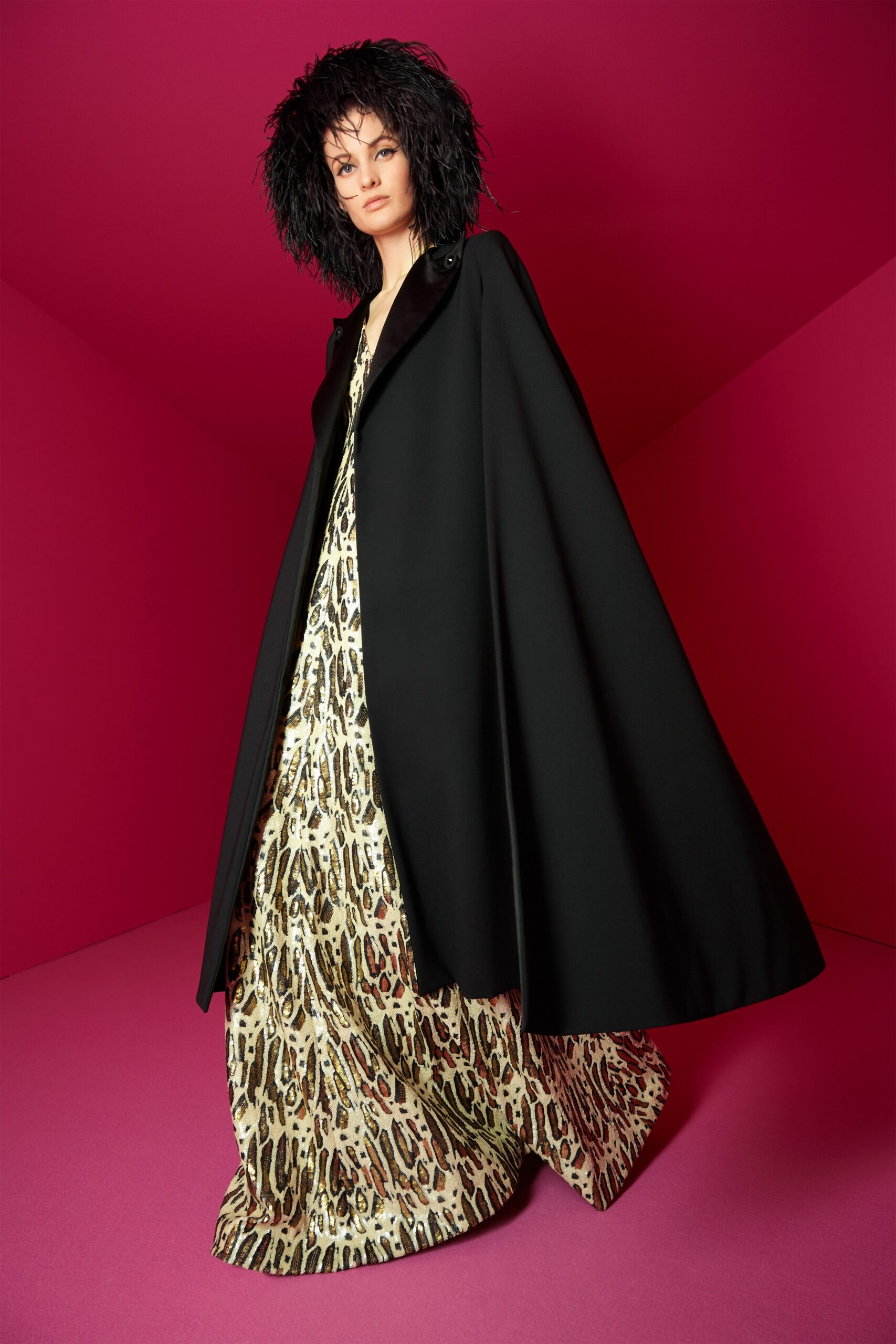 gold silk sleeveless v-neck fitted flared flowing gown