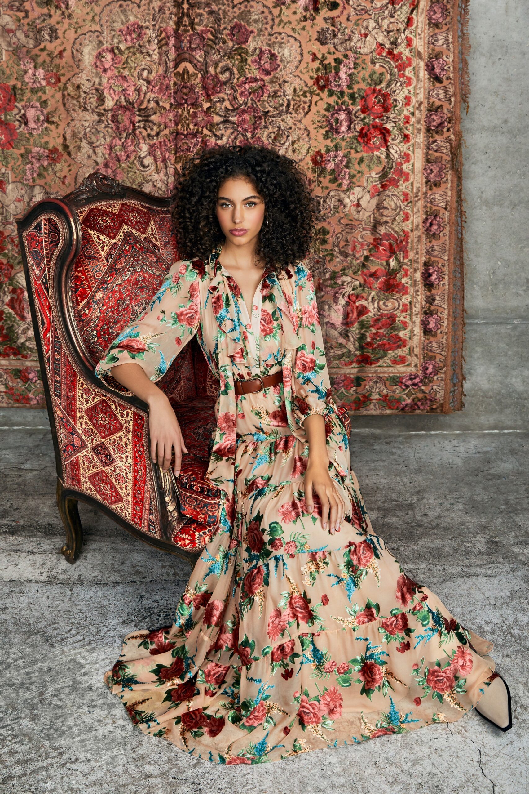 floral maxi dress with belt