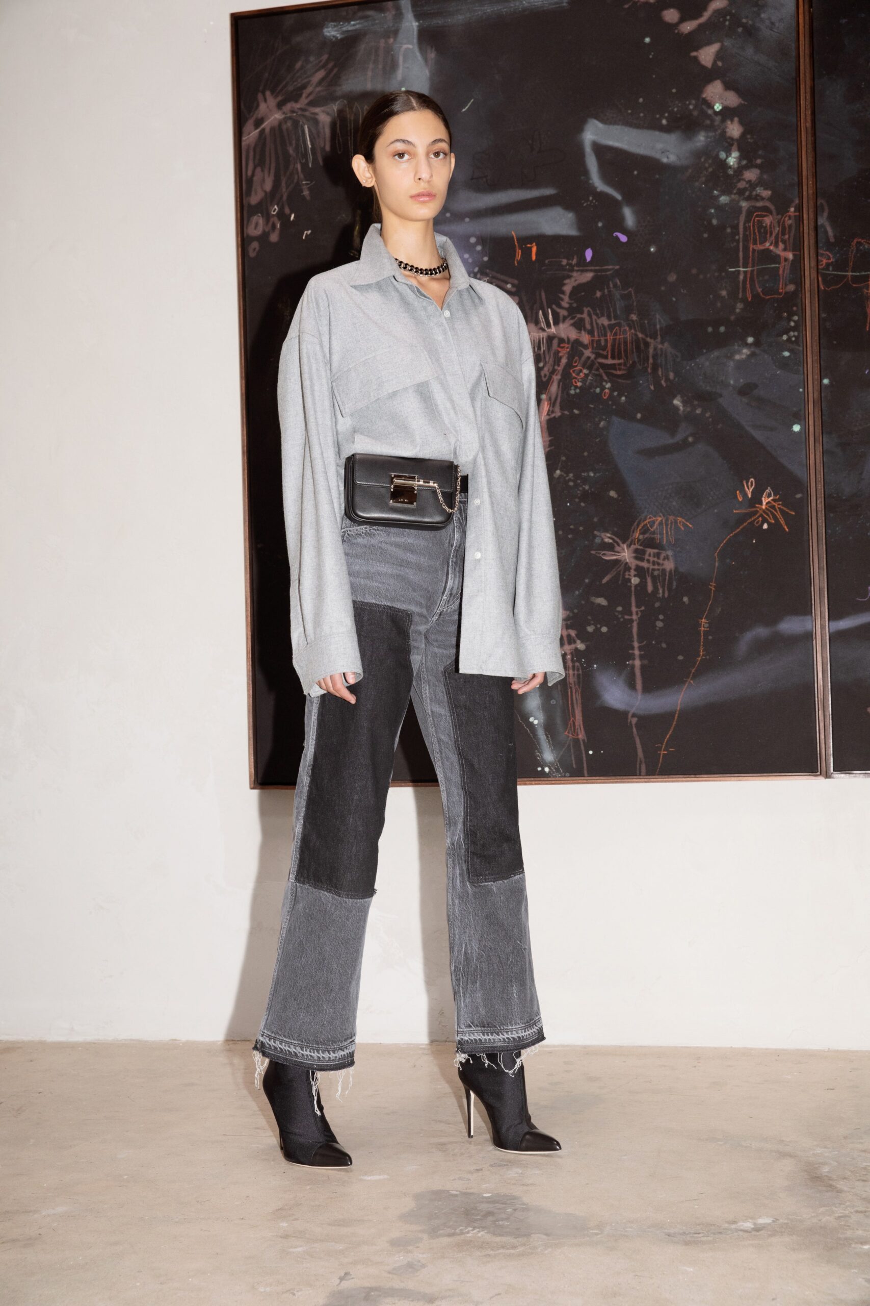 gray jacket with black pants