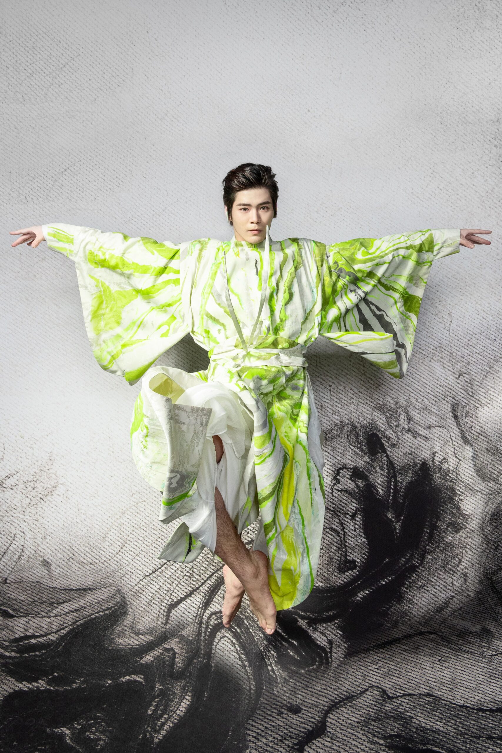 white and green printed maxi dress