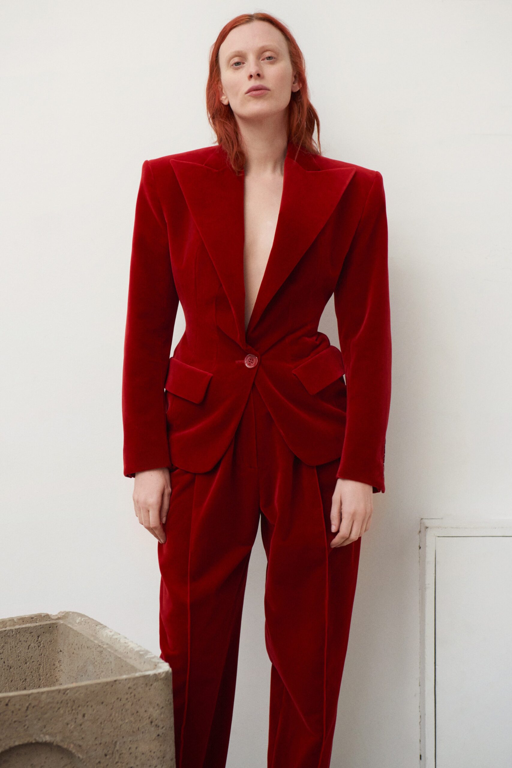 red velvet tailored suit