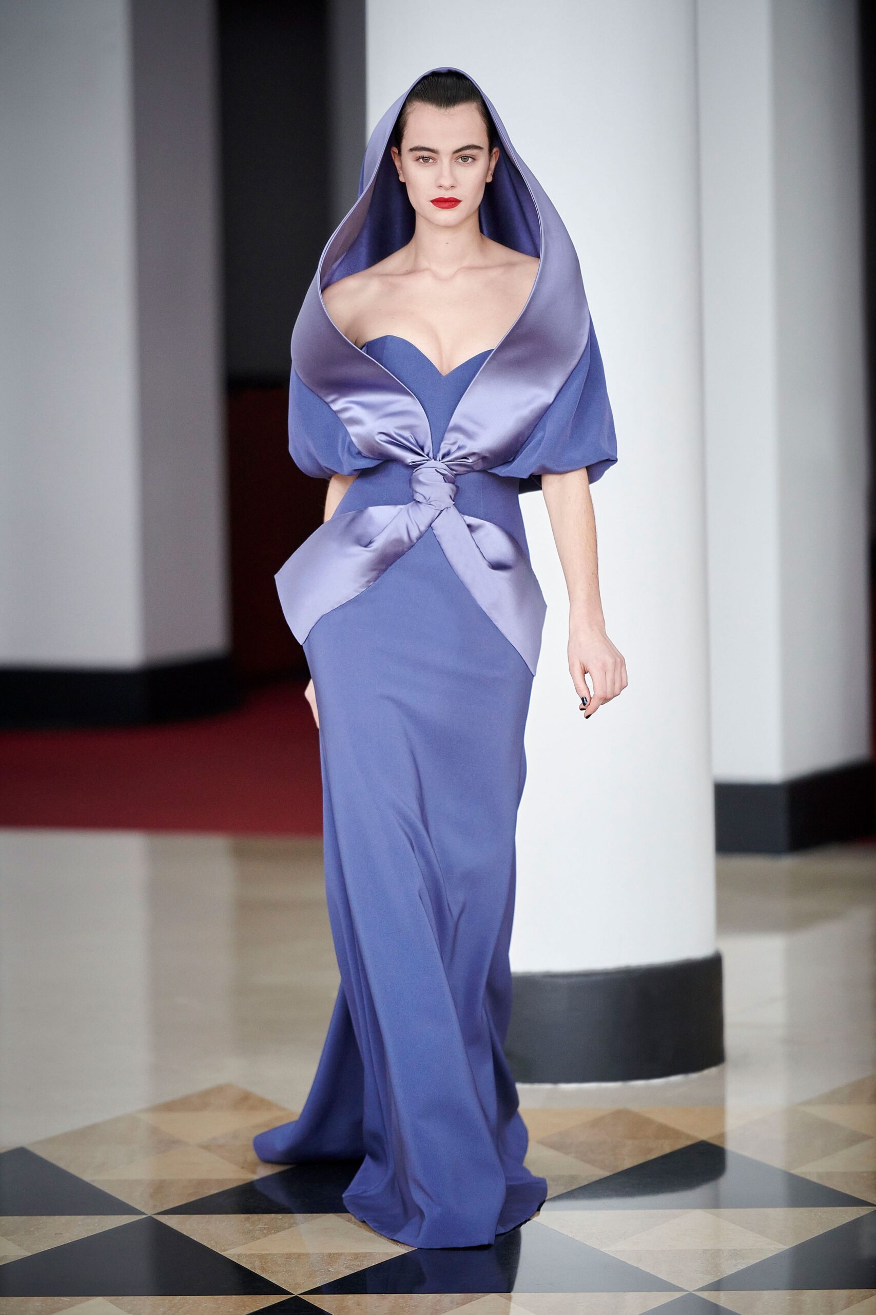 blue silk fitted gown