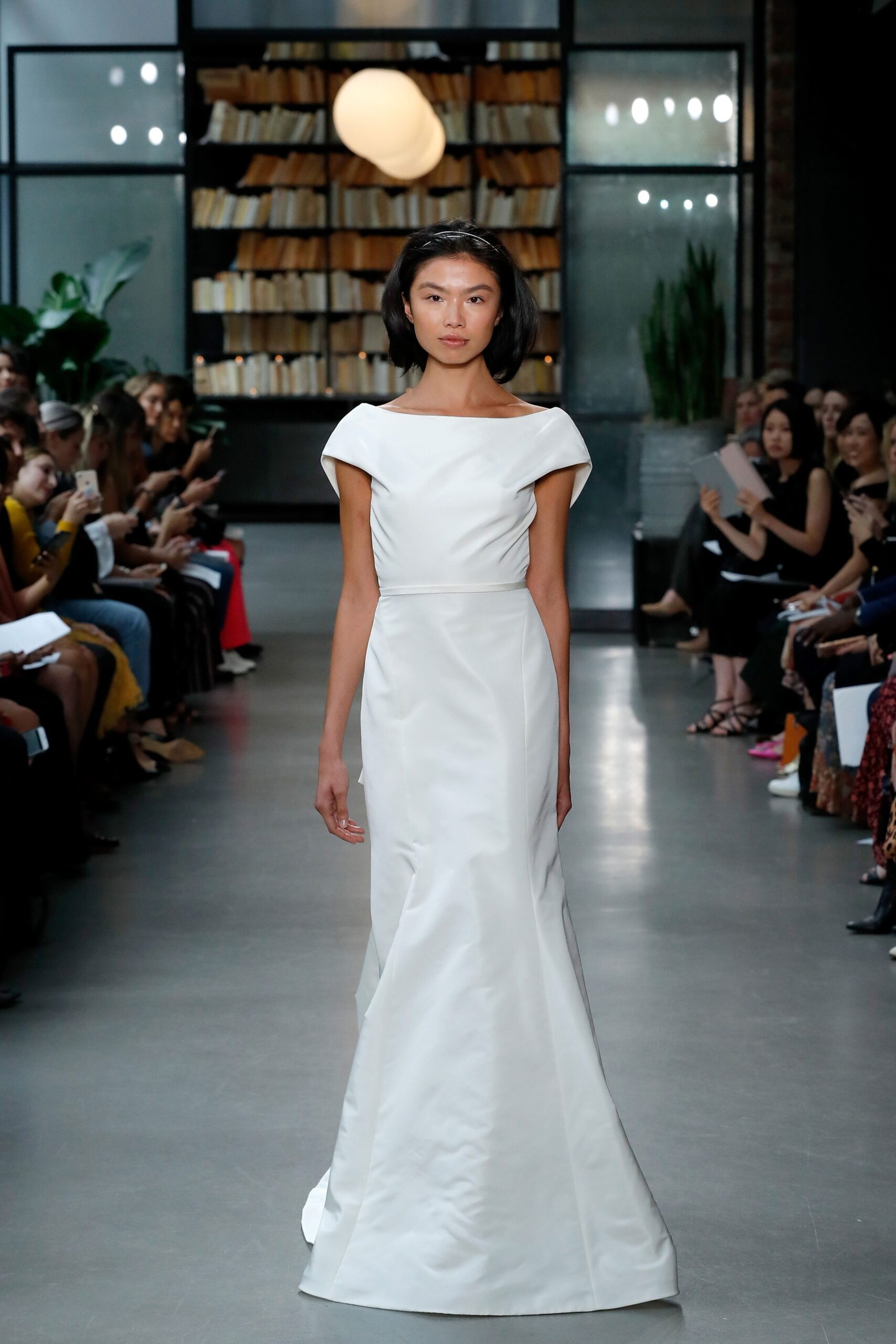 white silk fitted gown