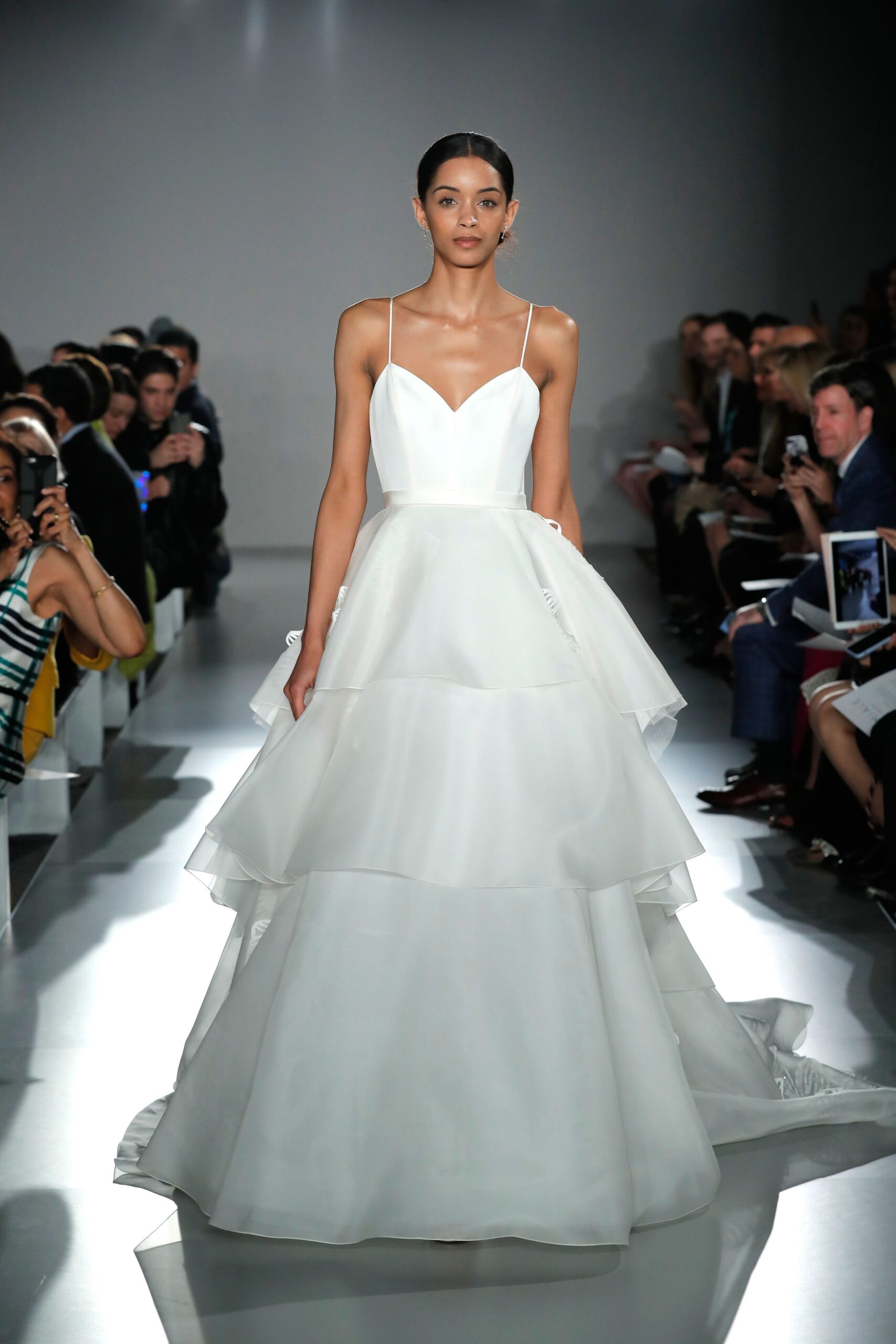 white silk sleeveless gown