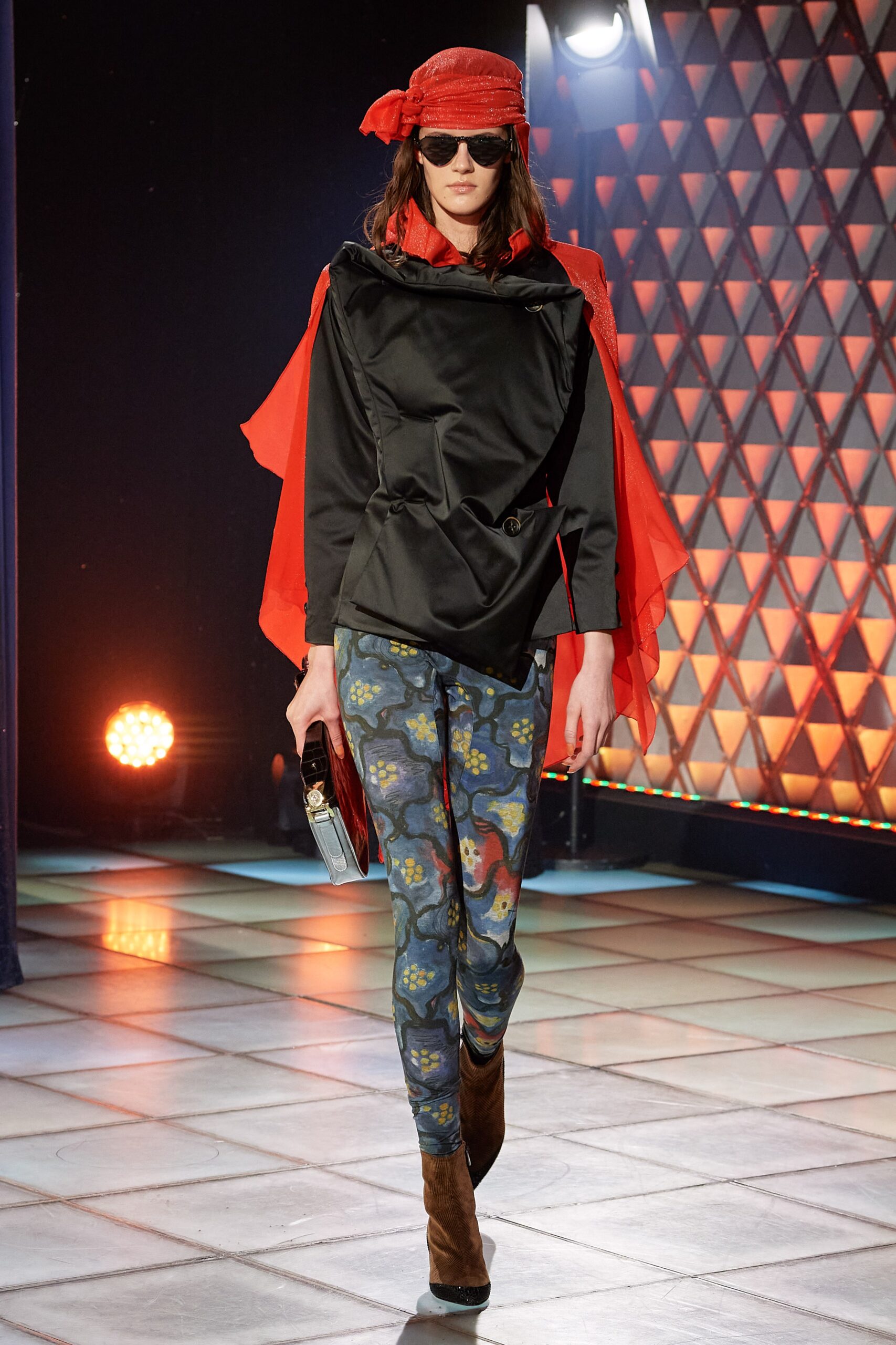 black relaxed hooded top with multi flared pants