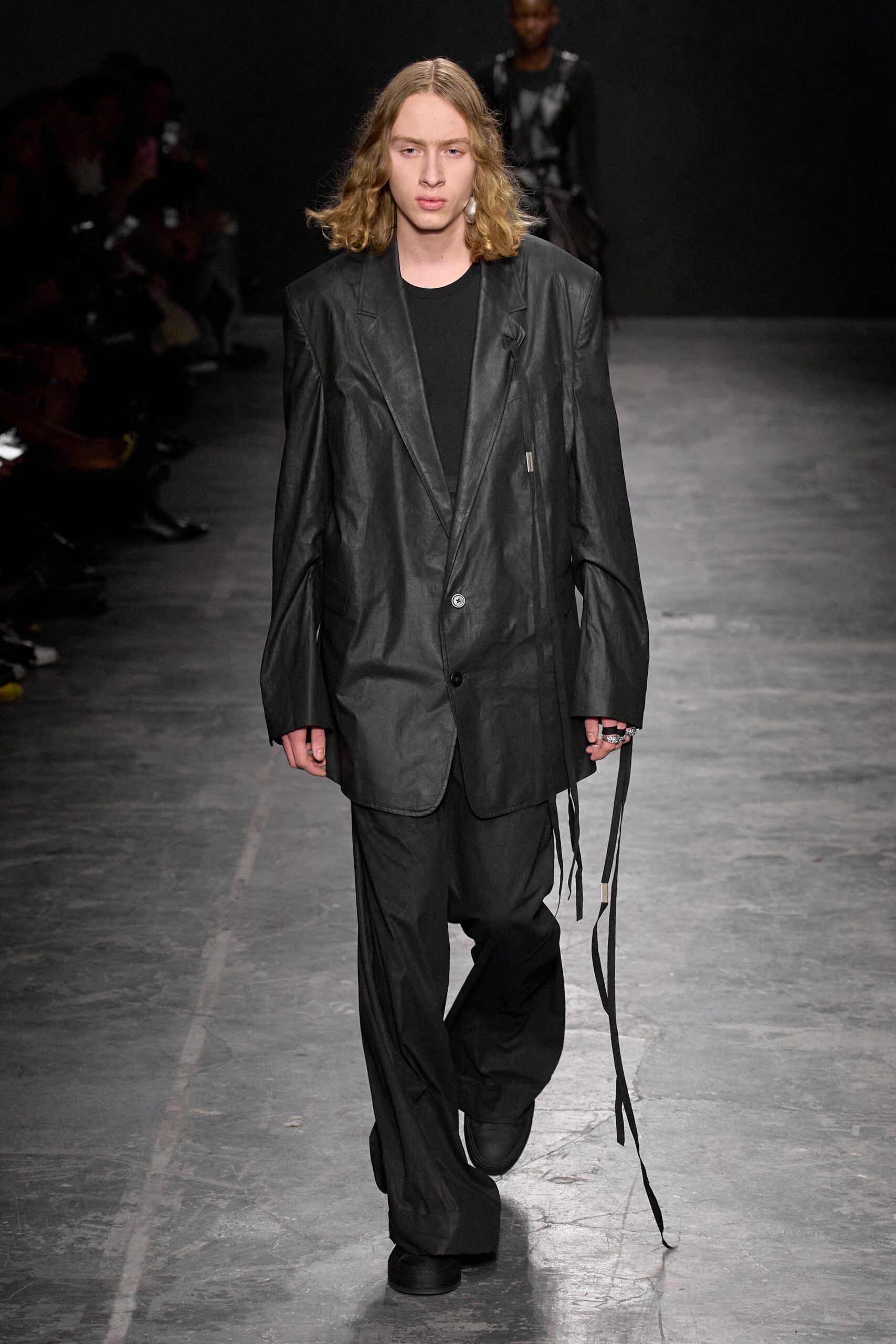 black leather oversized blazer and pants