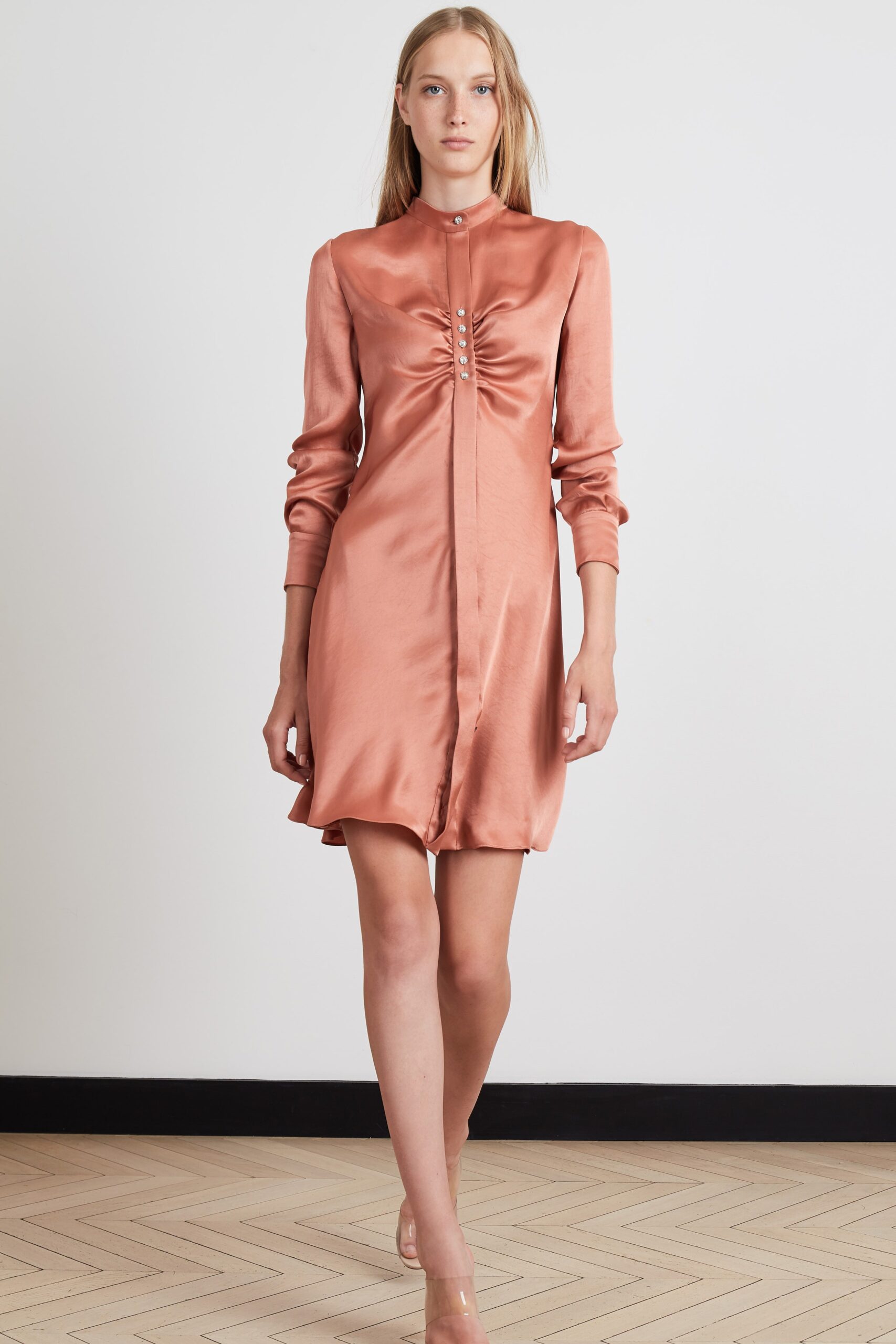 fitted orange silk dress