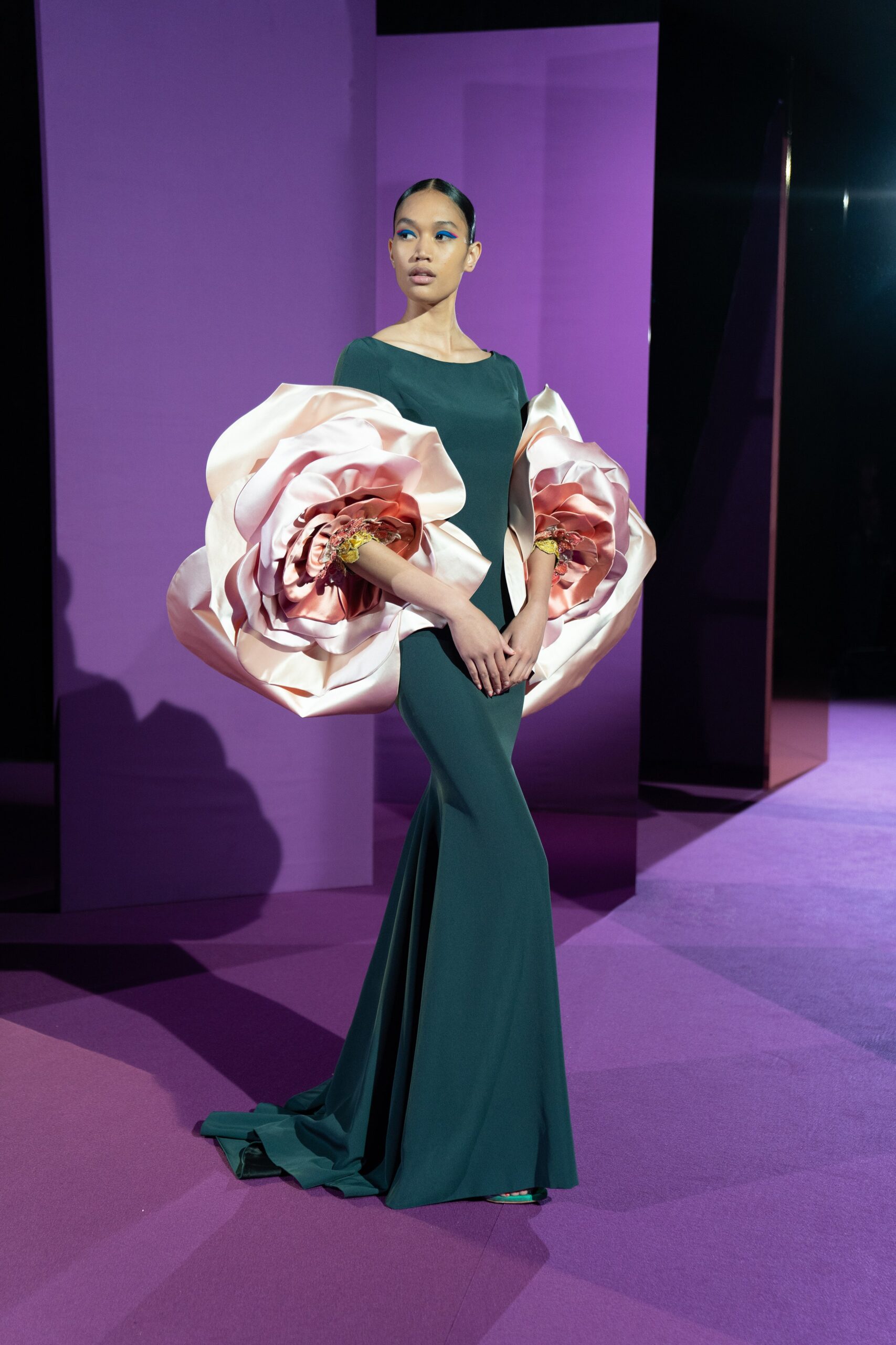 green silk fitted gown