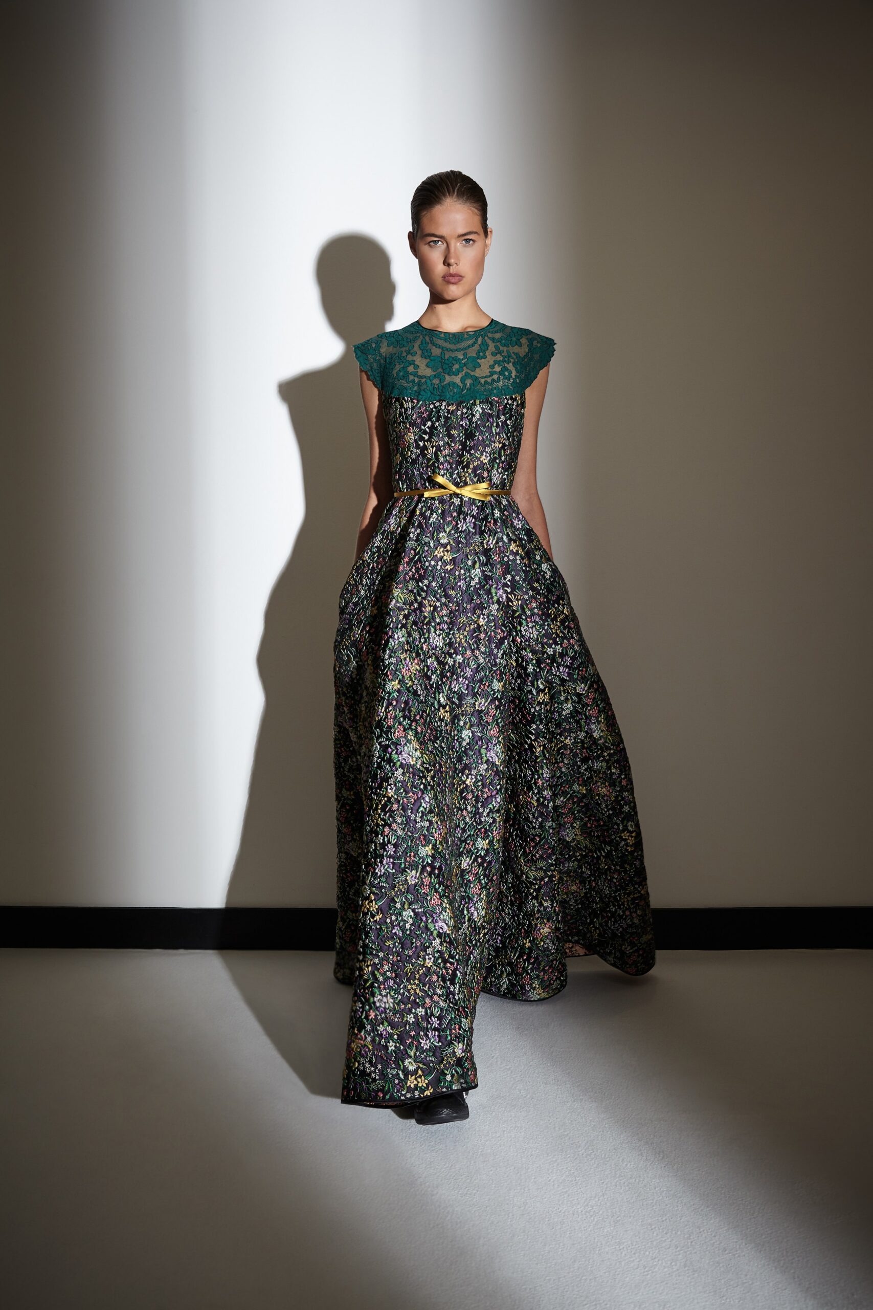 black multi-colored embroidered gown