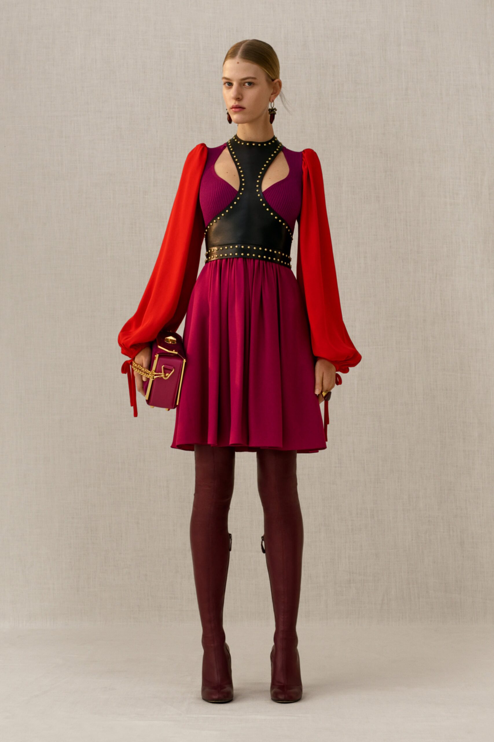red and purple mini dress with belt
