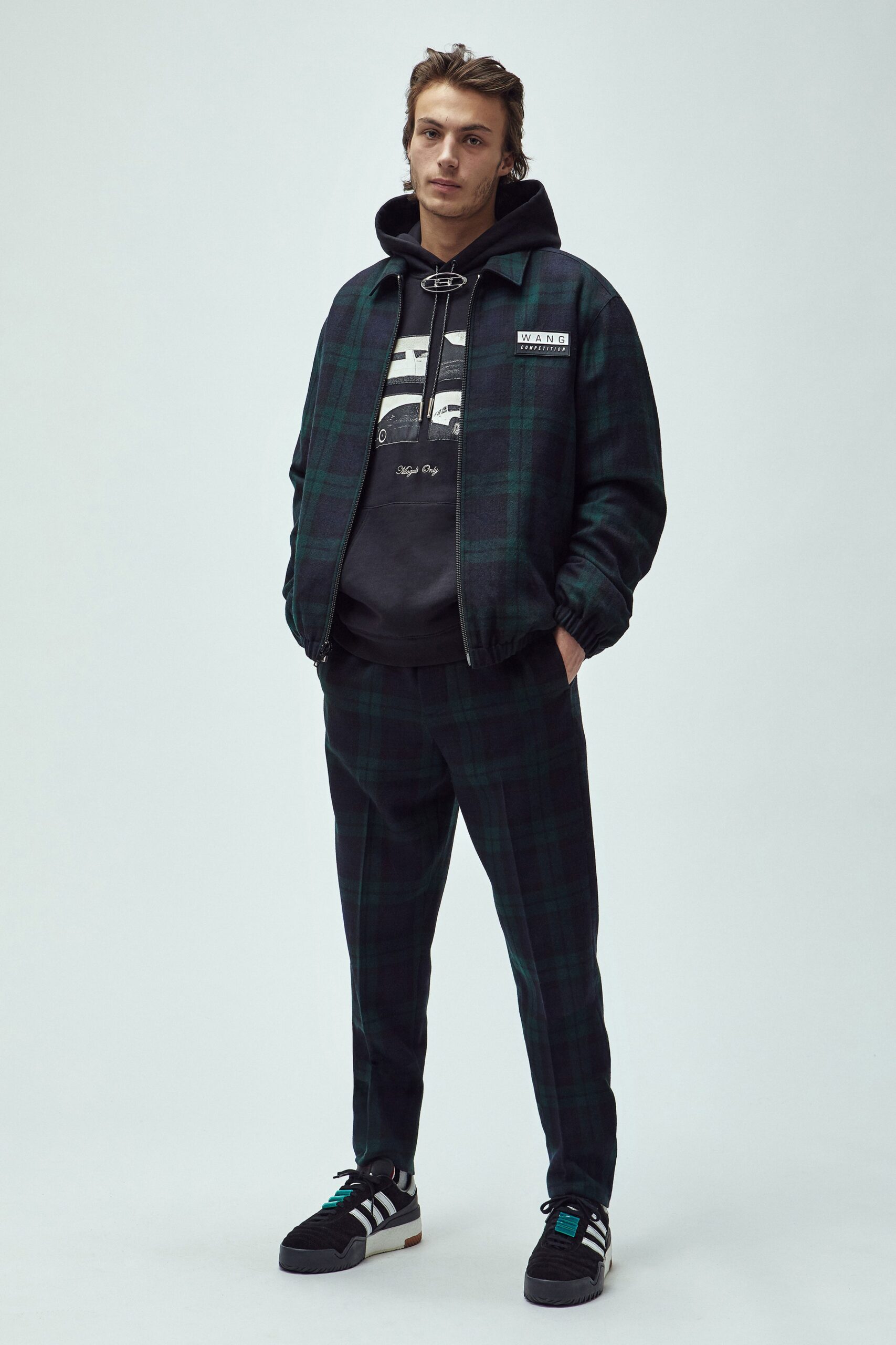 relaxed black green plaid outfit