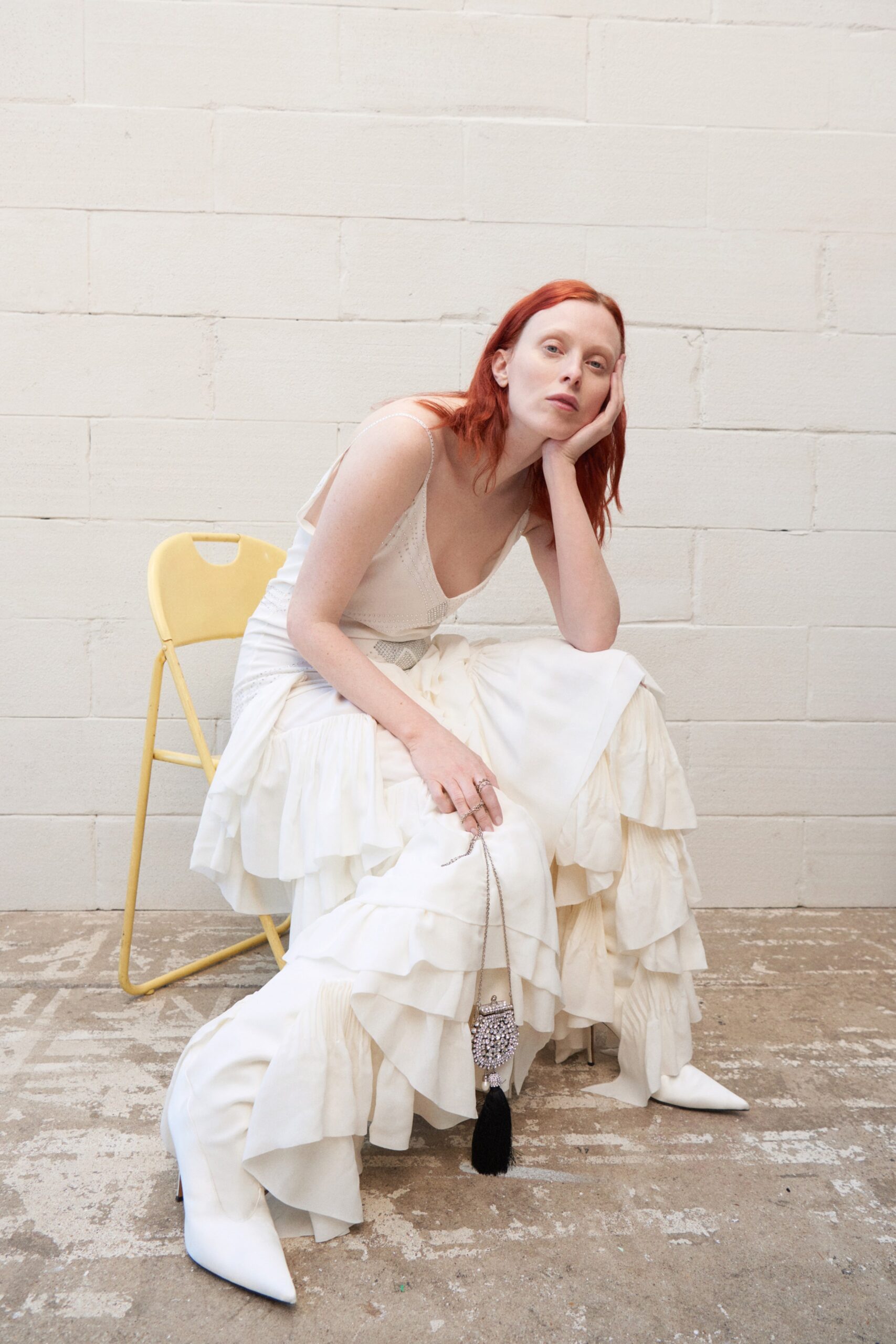 white tiered silk dress