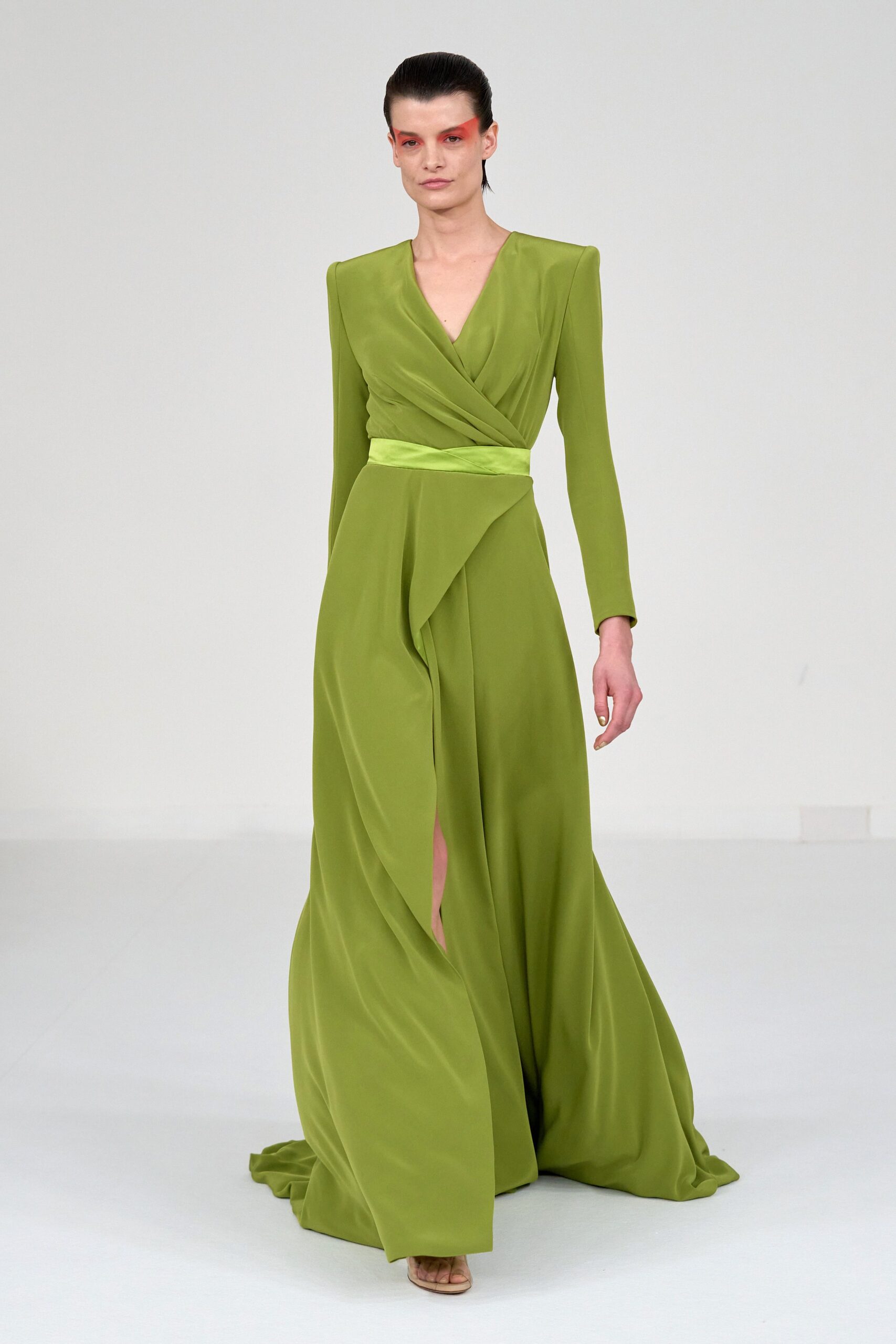 green silk fitted gown