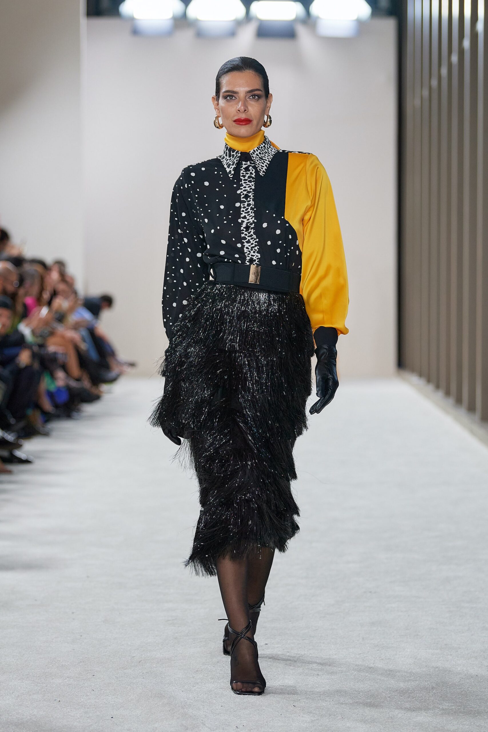 black and yellow blouse with tiered skirt
