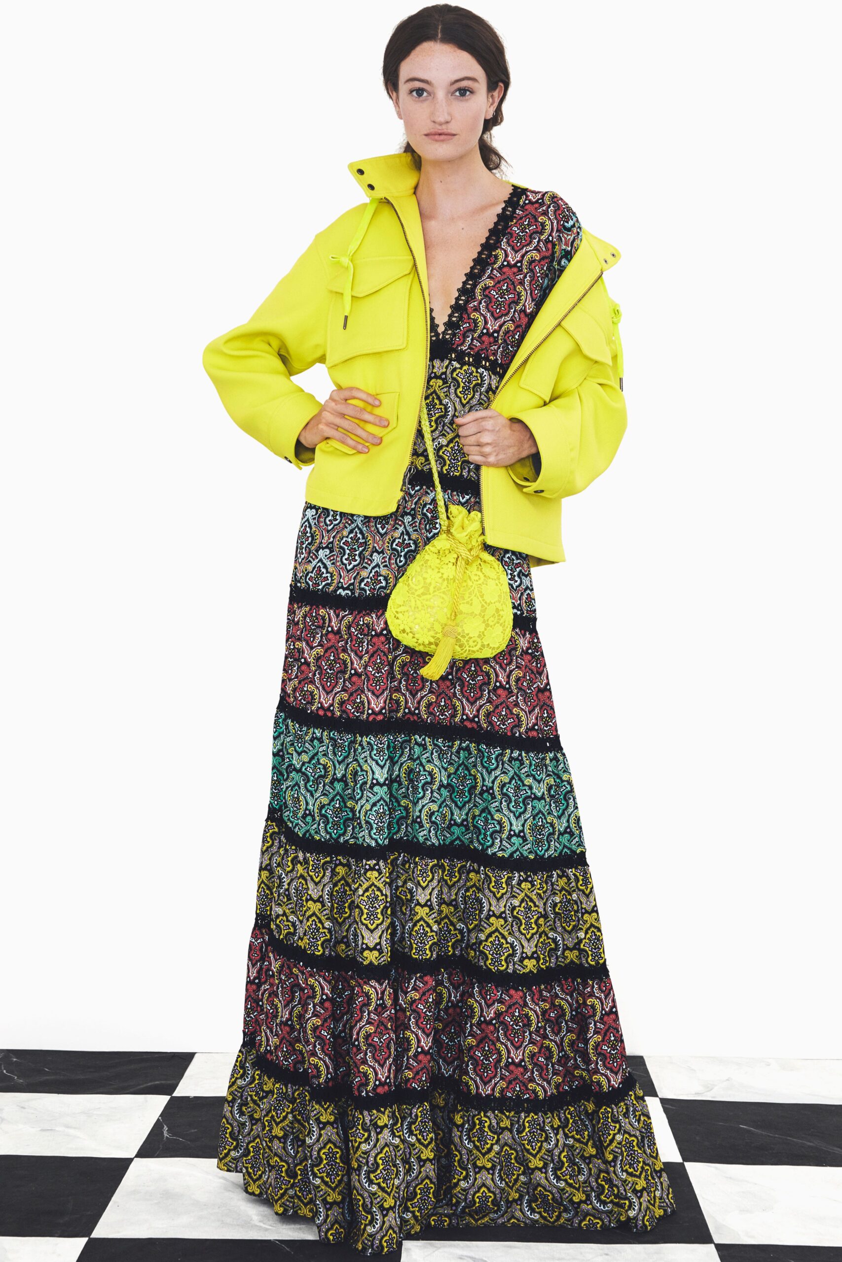 yellow cotton long-sleeve v-neck relaxed zippered jacket