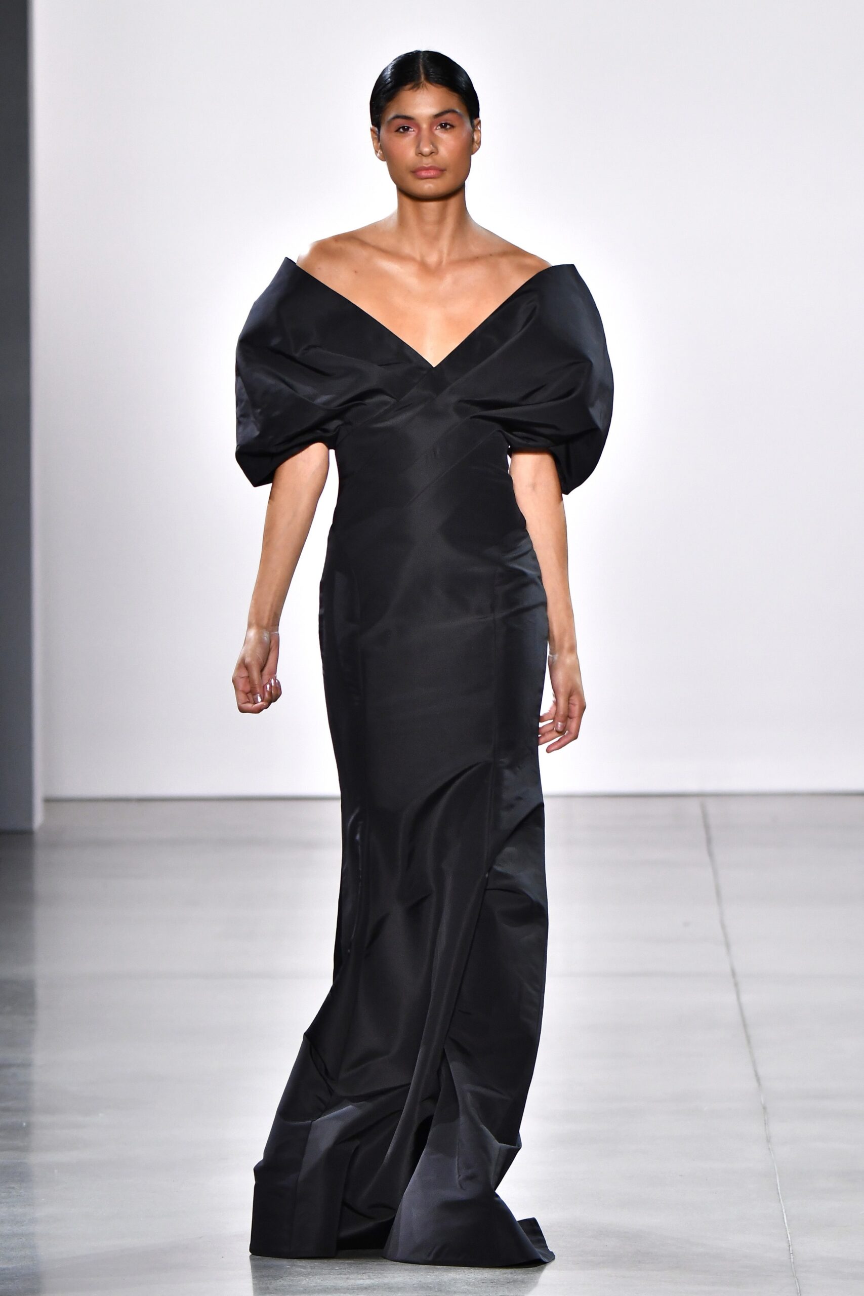 black silk fitted gown