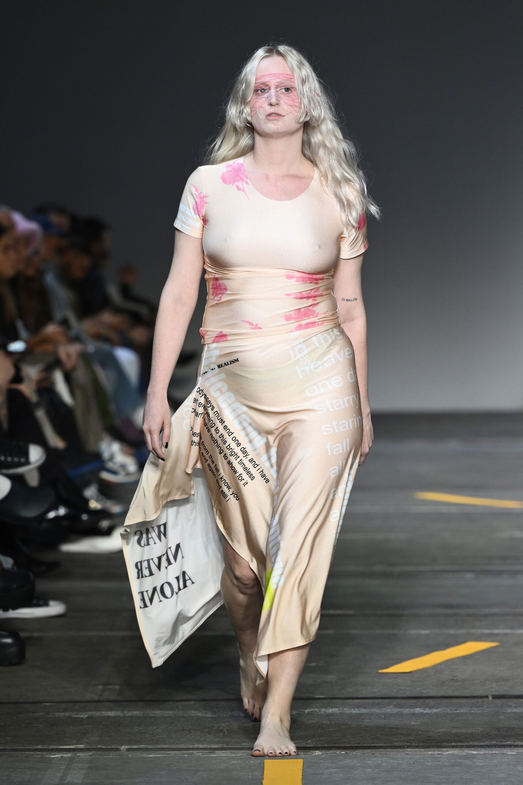fitted pink beige top with asymmetric skirt