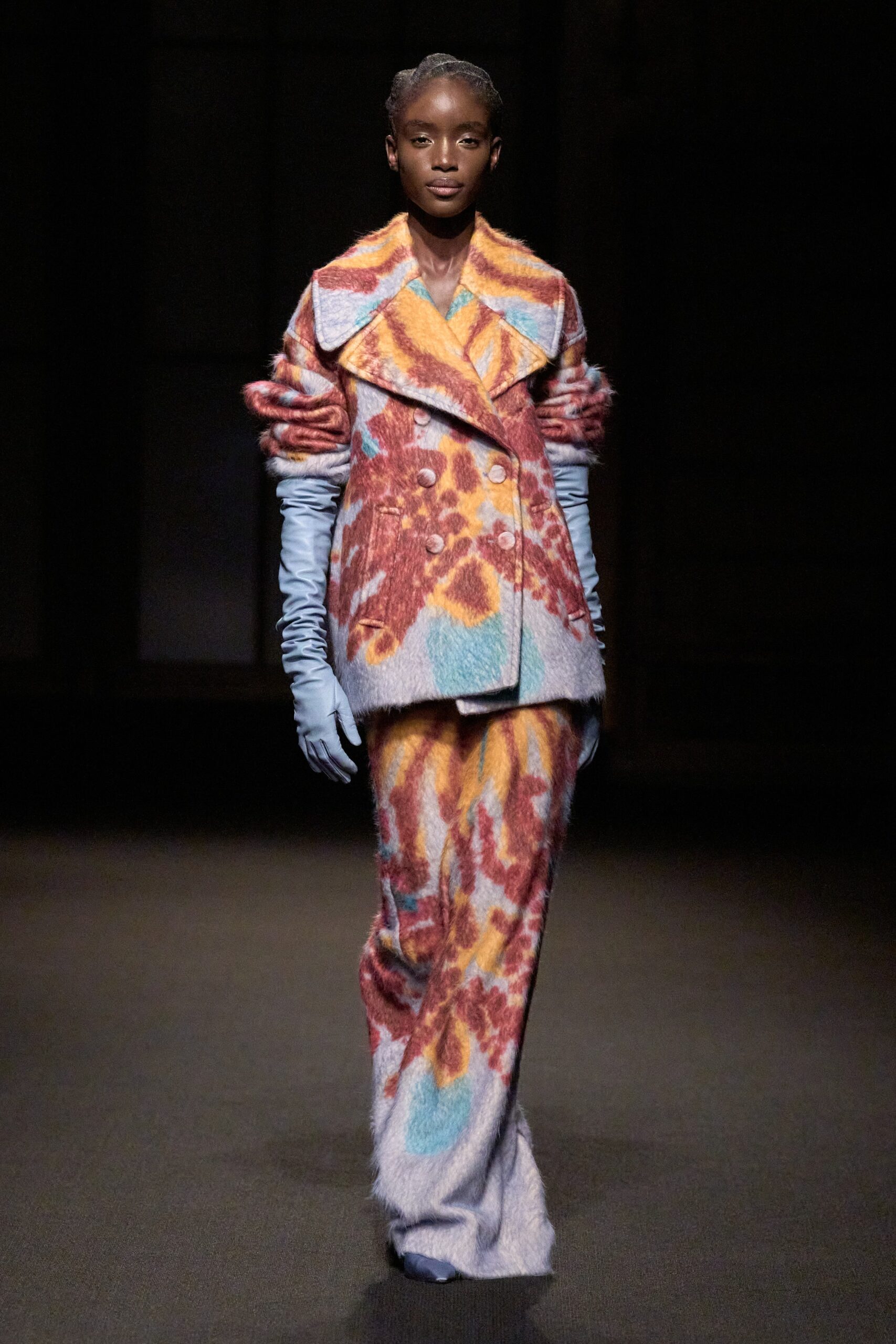 multi-colored wool coat and pants