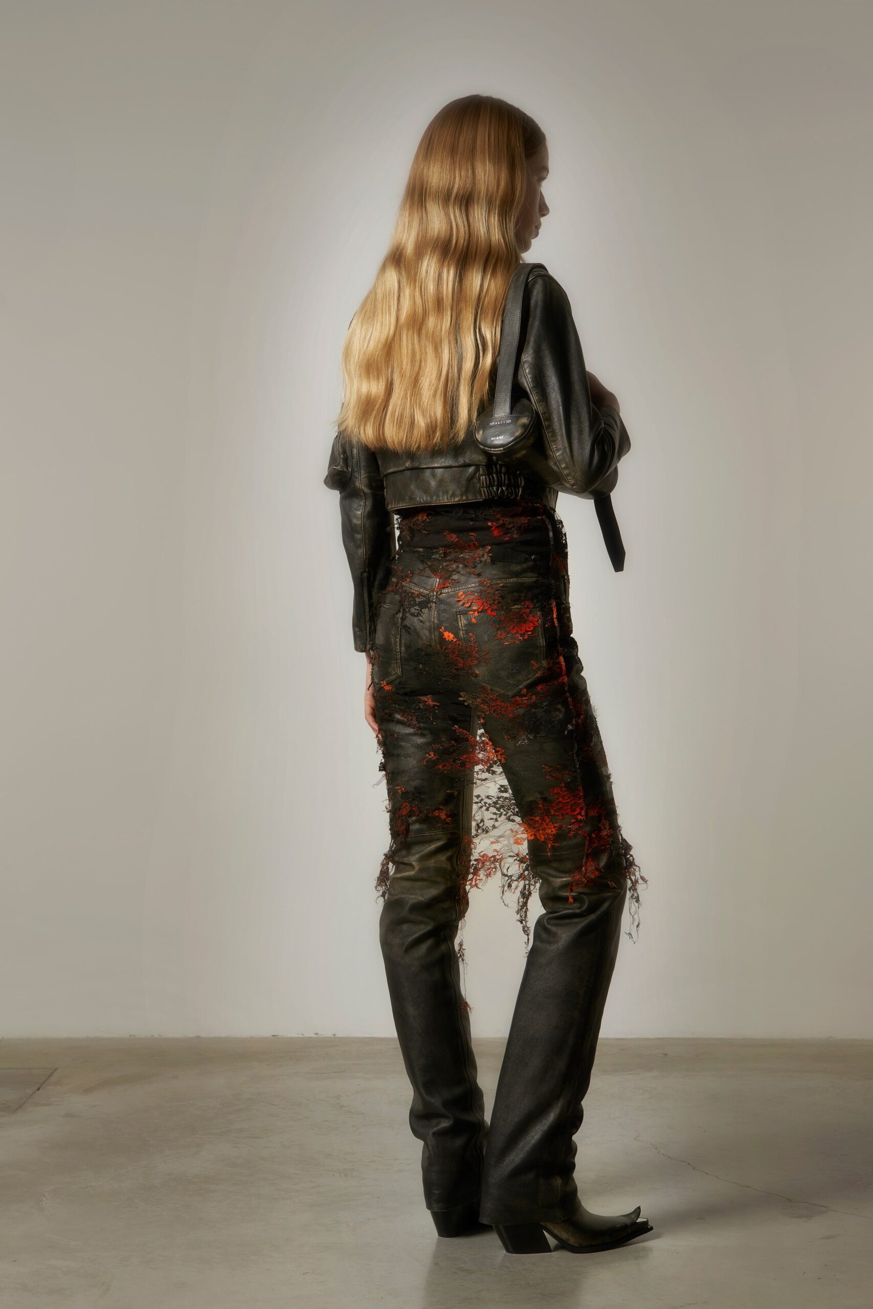 black leather fitted distressed pants
