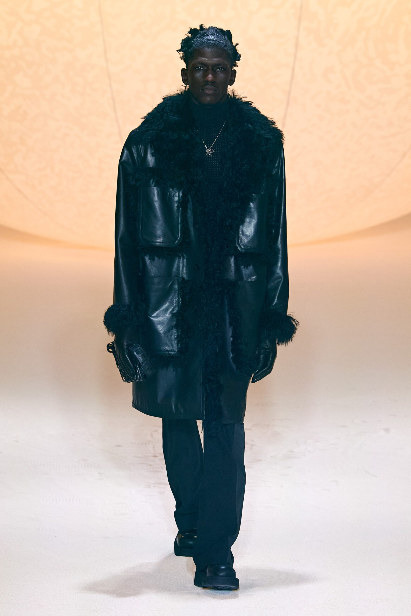 black leather coat with faux-fur
