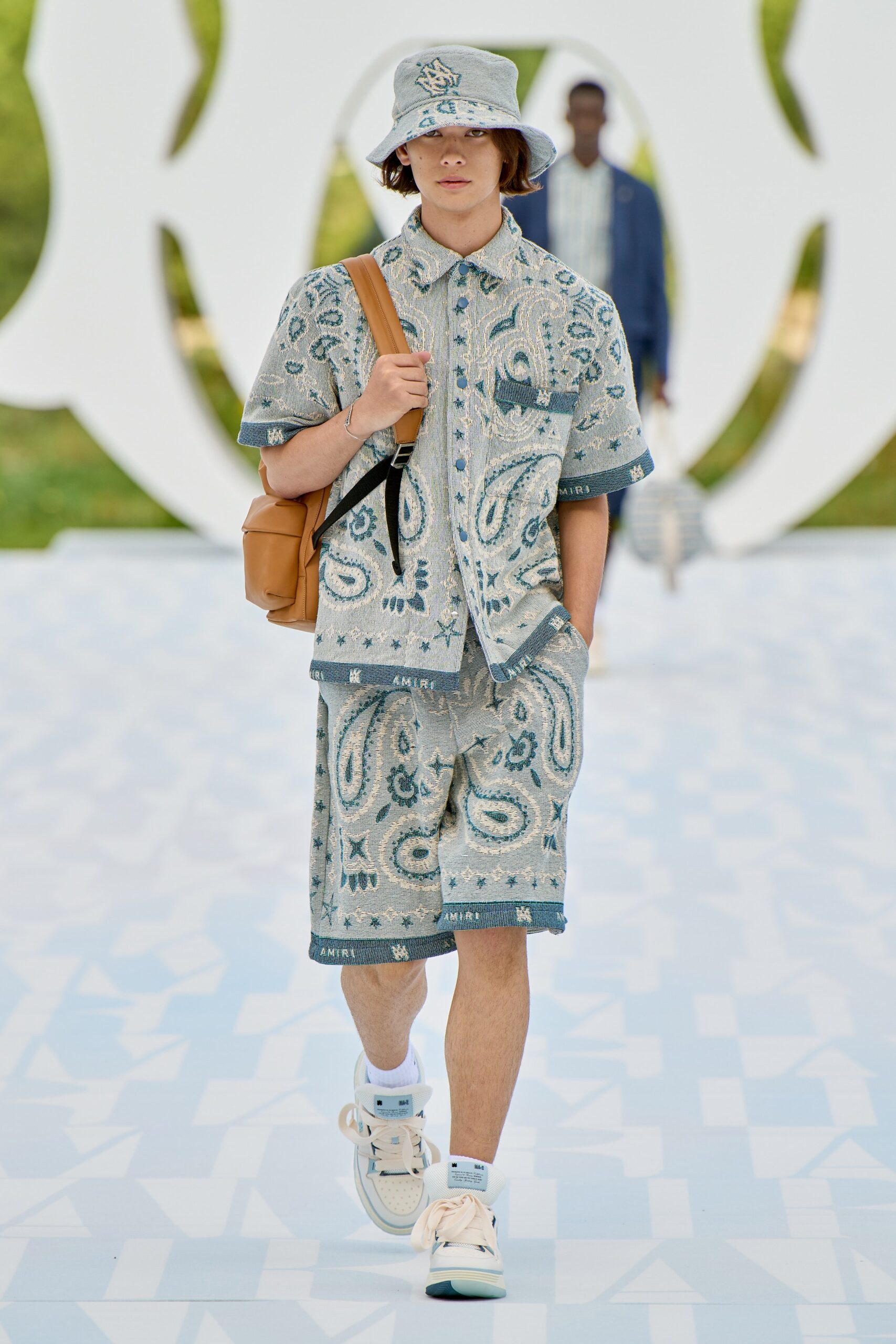 blue printed shirt and shorts