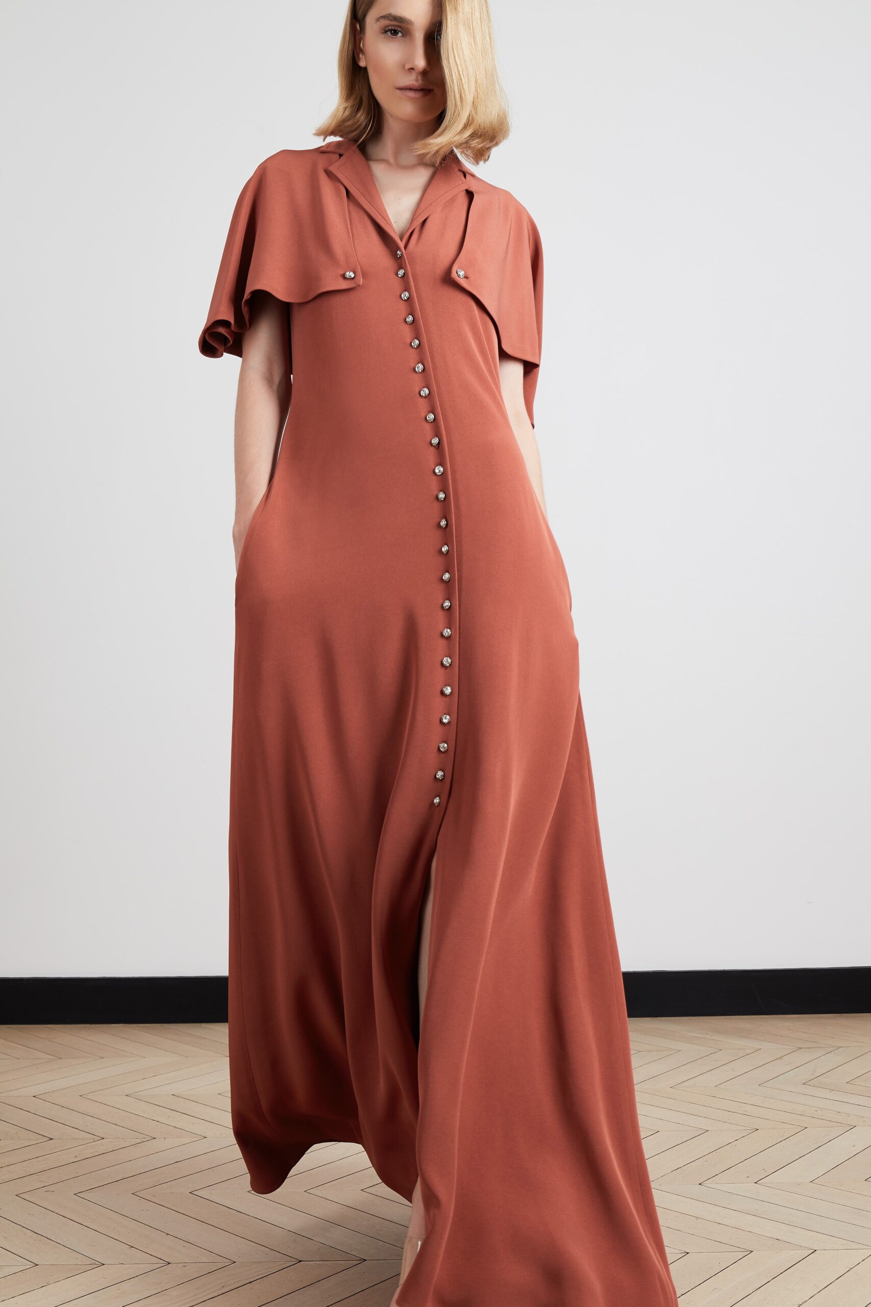 brown relaxed collared maxi dress