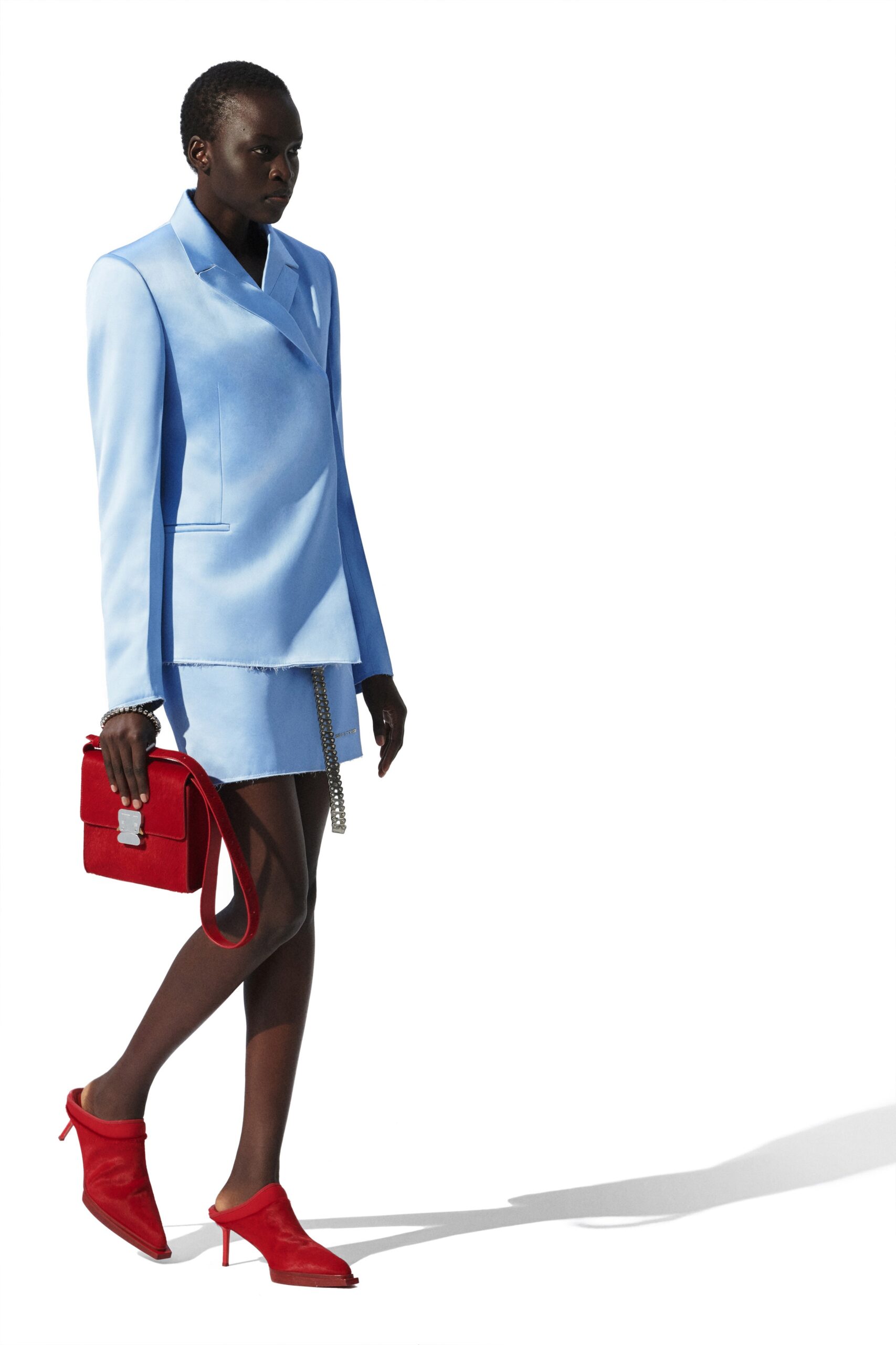 blue tailored blazer and mini skirt