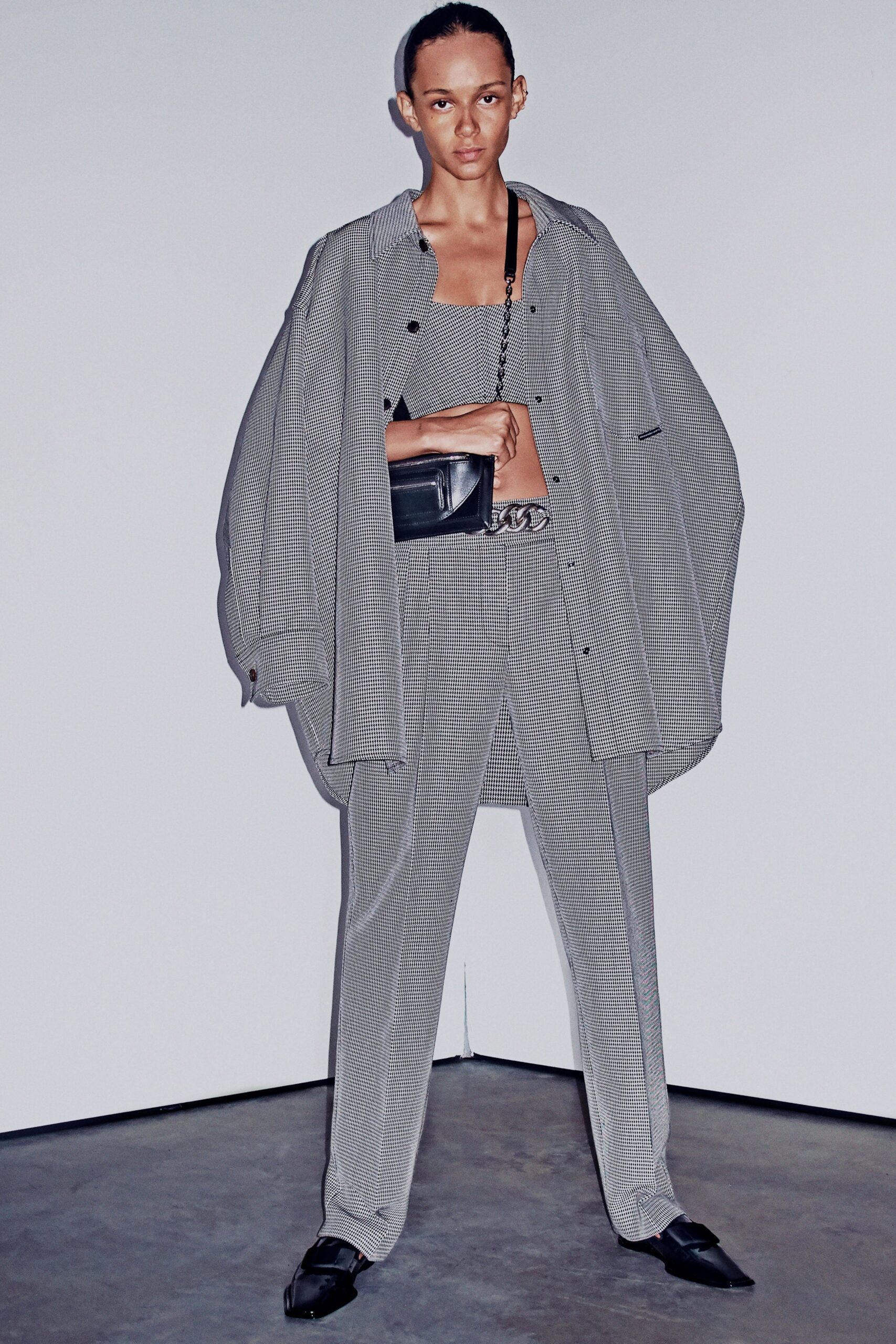 oversized gray shirt with fitted top