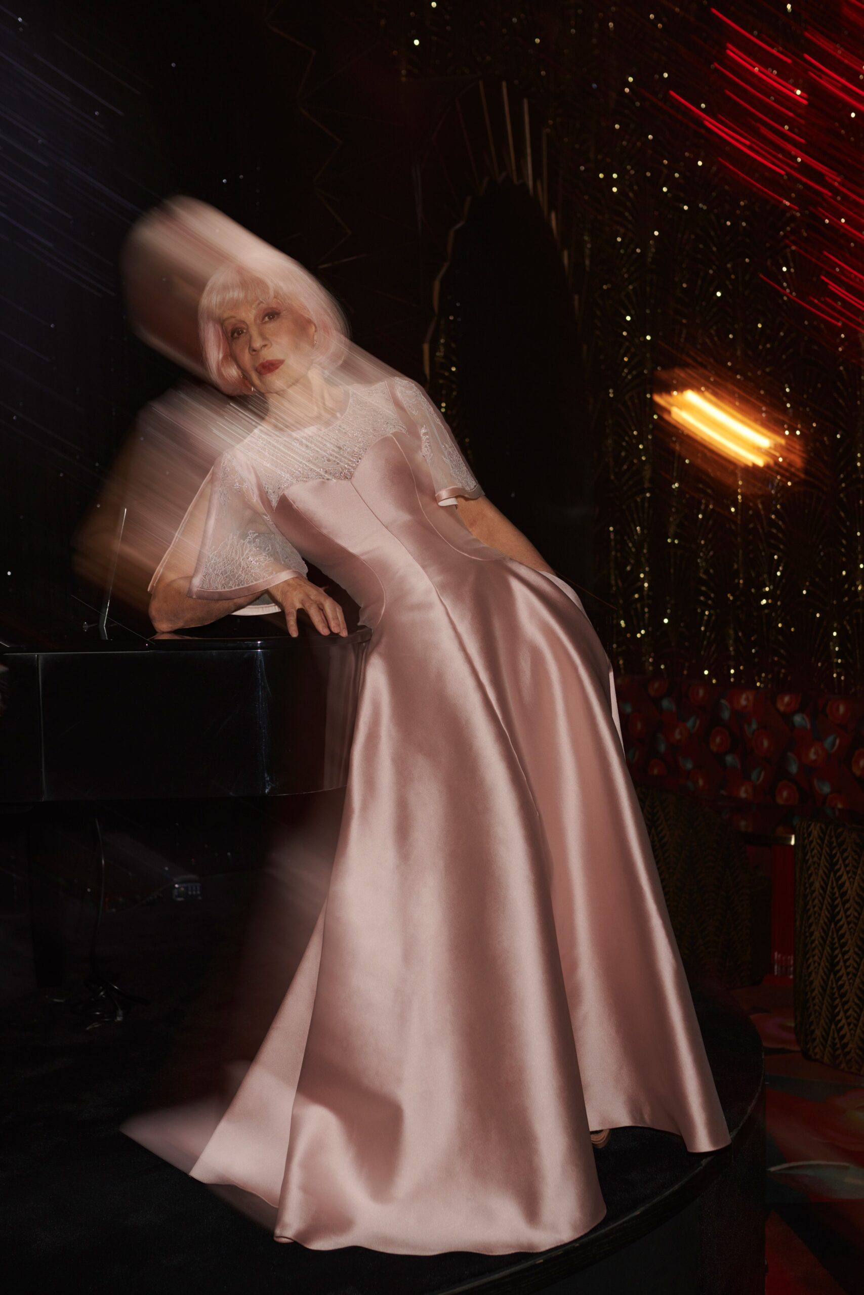pink satin fitted gown