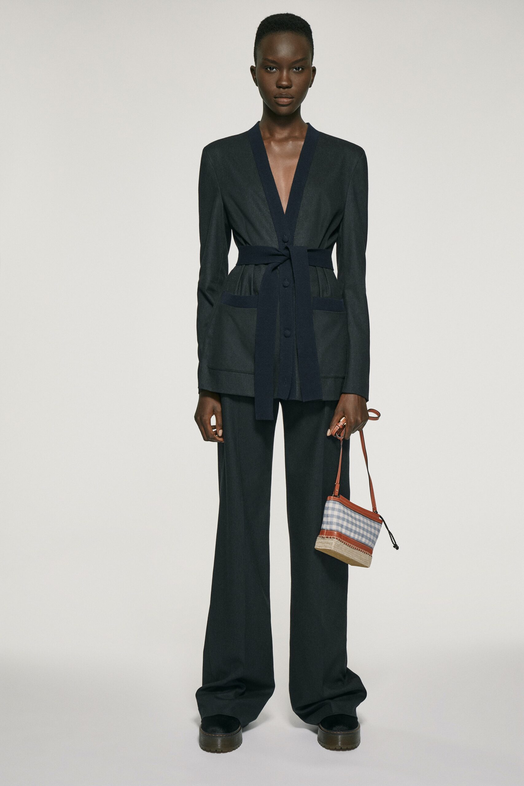 black tailored blazer and pants