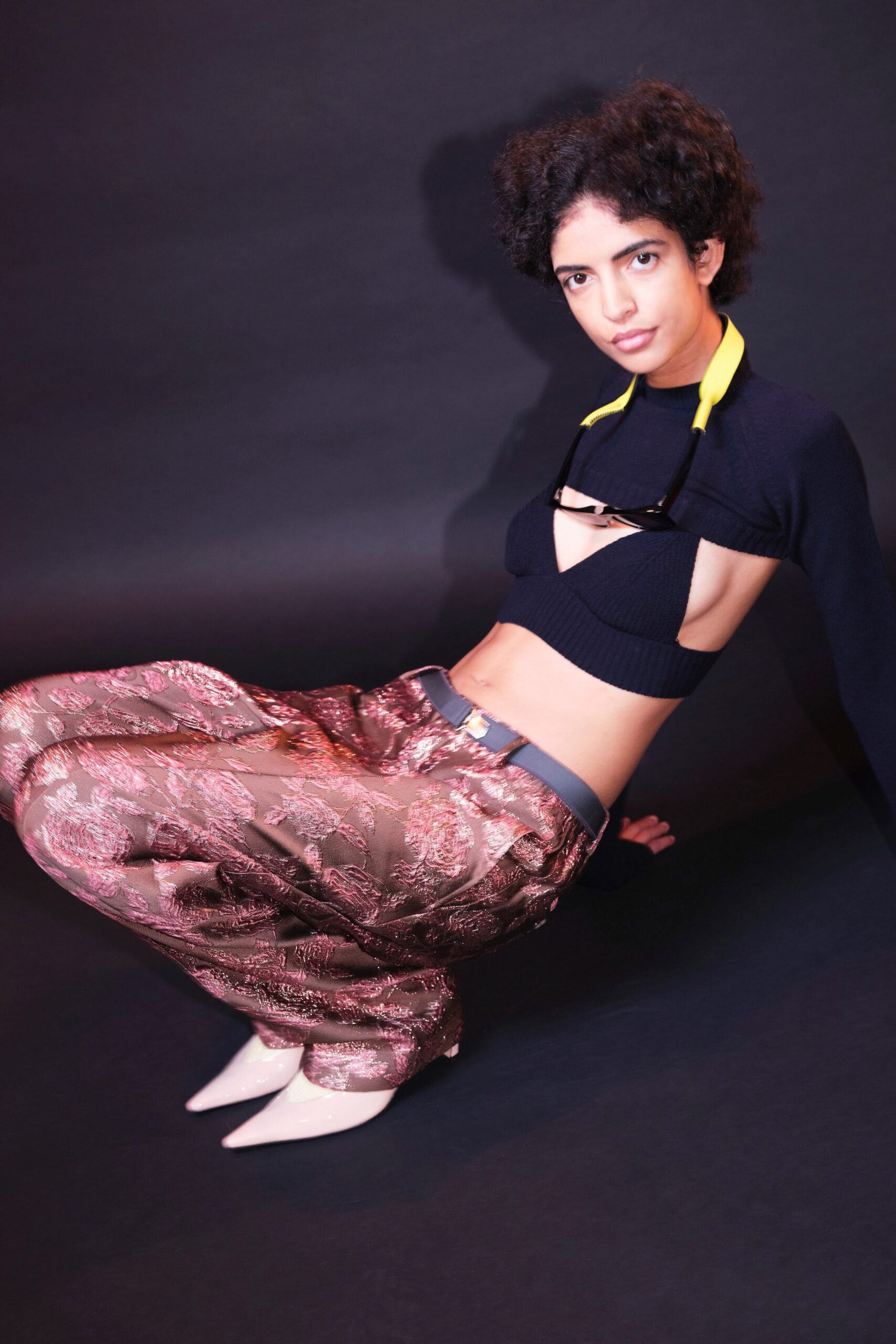 pink silk relaxed flared sheer pants