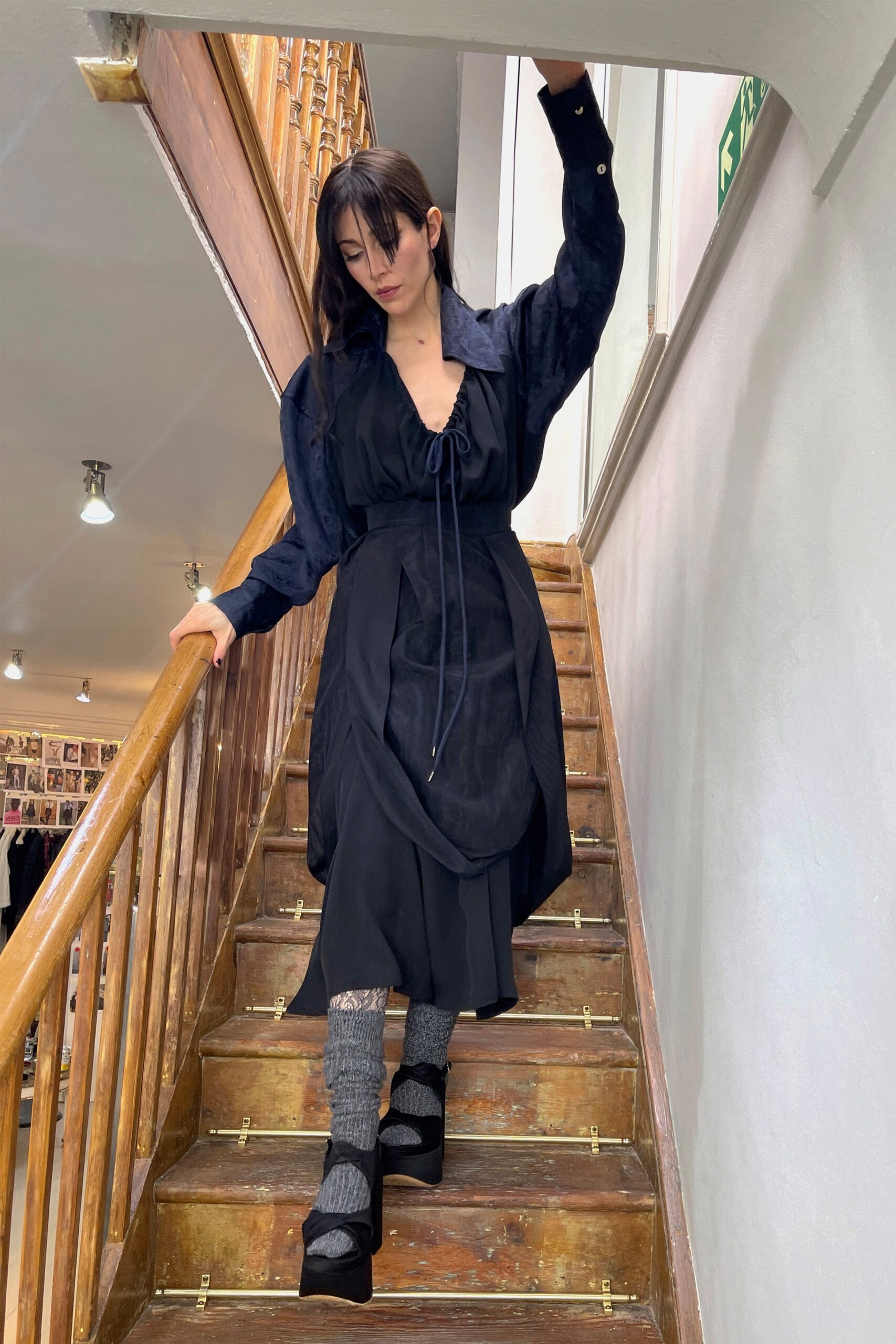 black fitted midi dress with jacket